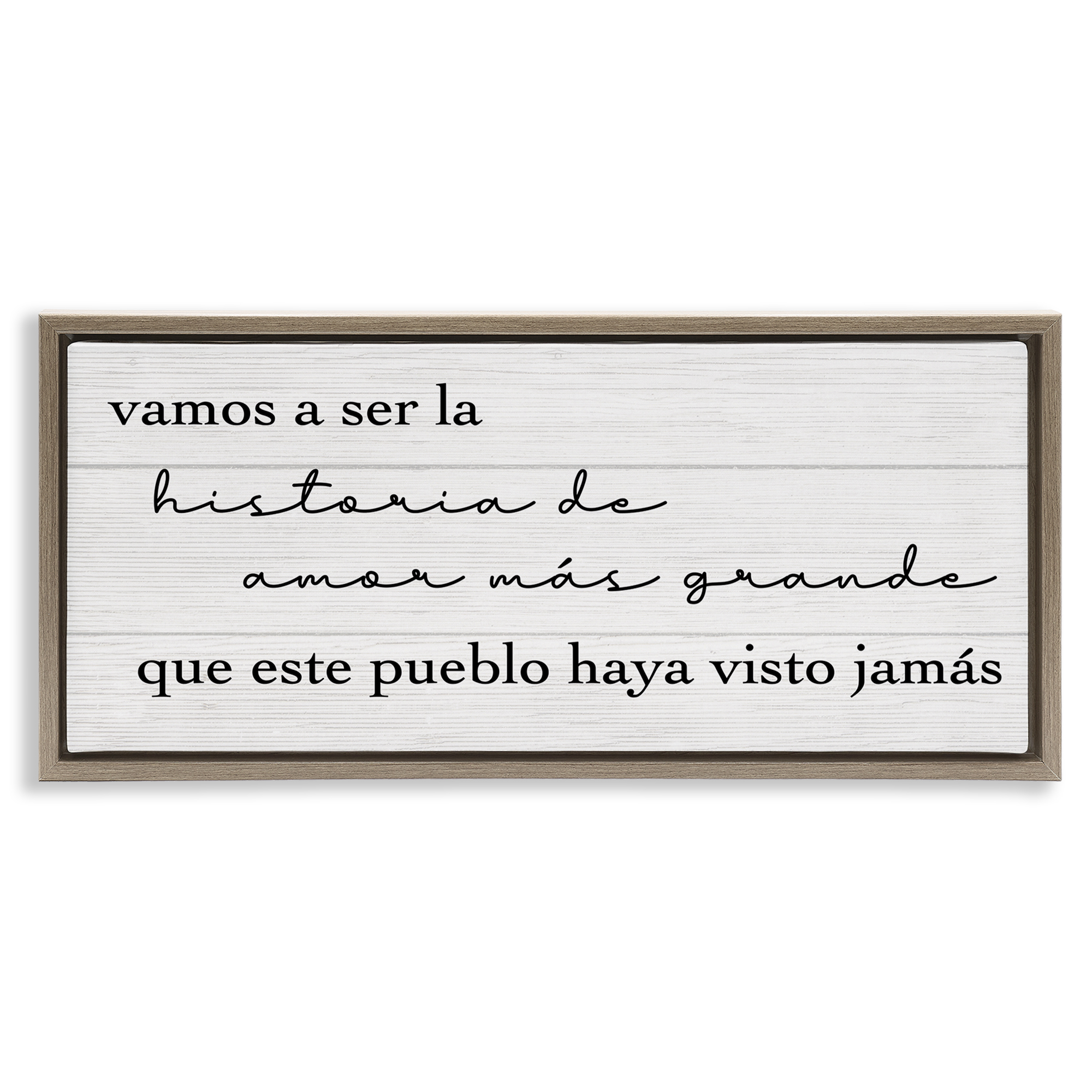 Stupell Industries Historia de Amor Más Grande Inspirational Quotes & Sayings Painting Brown Floater Framed Art Print Wall Art, 25 x 11