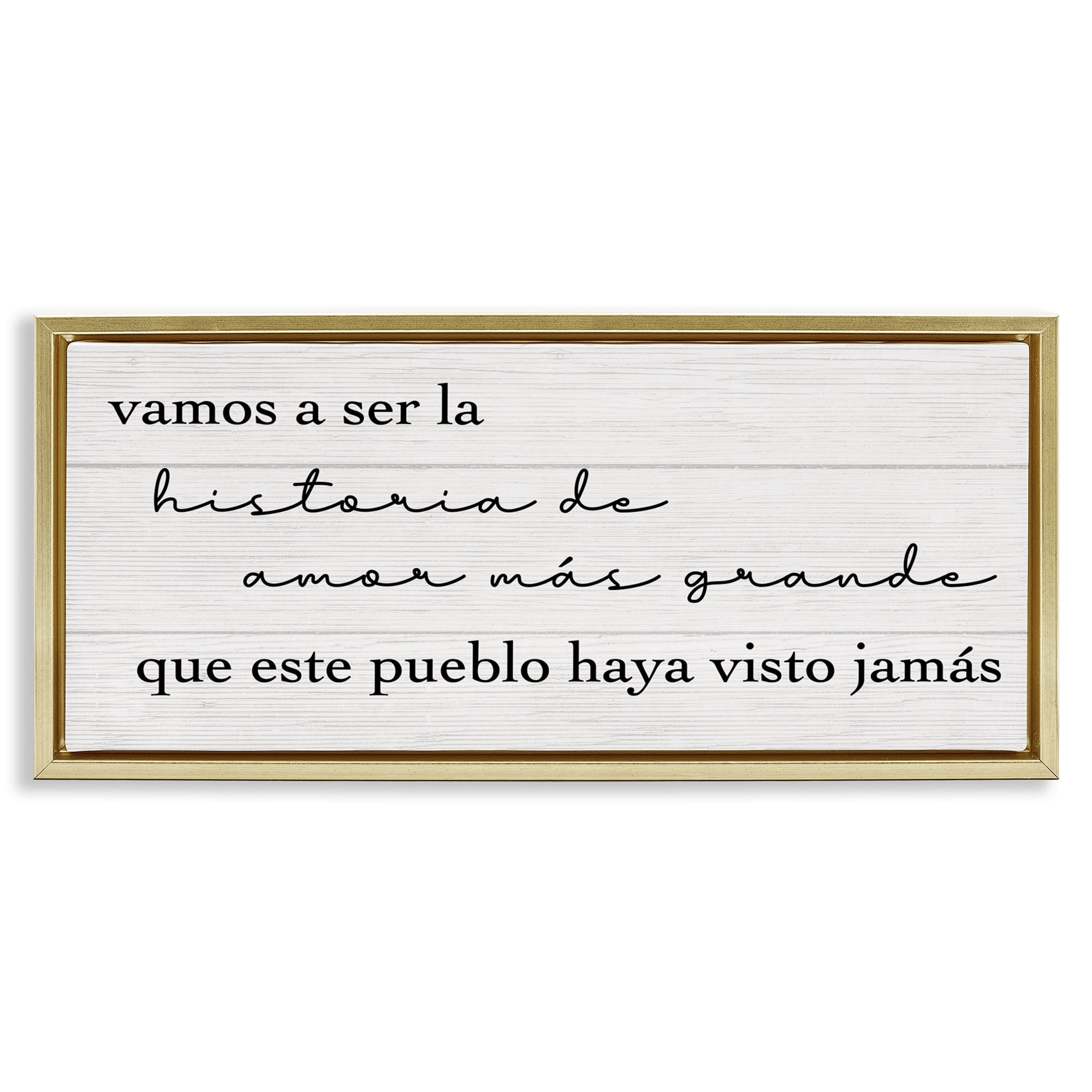 Stupell Industries Historia de Amor Más Grande Inspirational Quotes & Sayings Painting Gold Floater Framed Art Print Wall Art, 25 x 11
