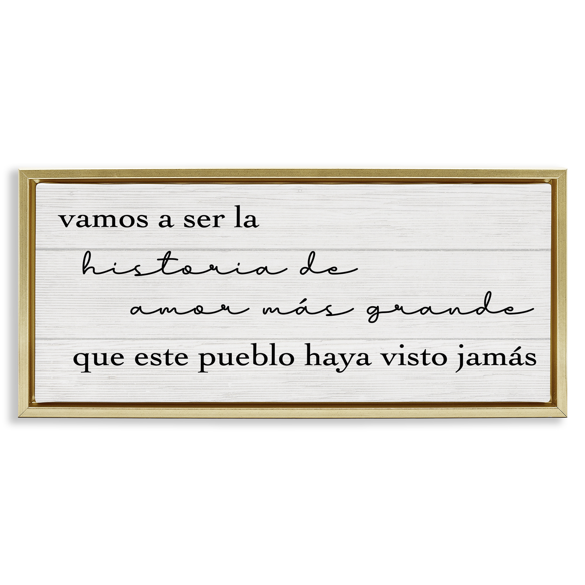 Stupell Industries Historia de Amor Más Grande Inspirational Quotes & Sayings Painting Gold Floater Framed Art Print Wall Art, 31 x 14