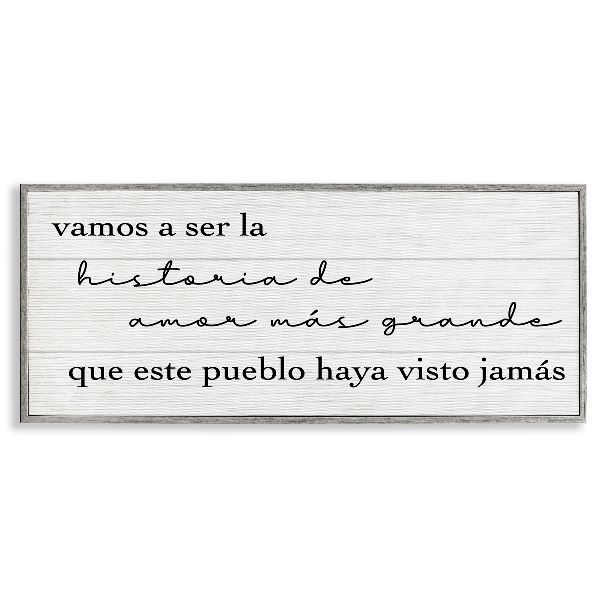 Stupell Industries Historia de Amor Más Grande Inspirational Quotes & Sayings Painting Gray Framed Art Print Wall Art, 30 x 13