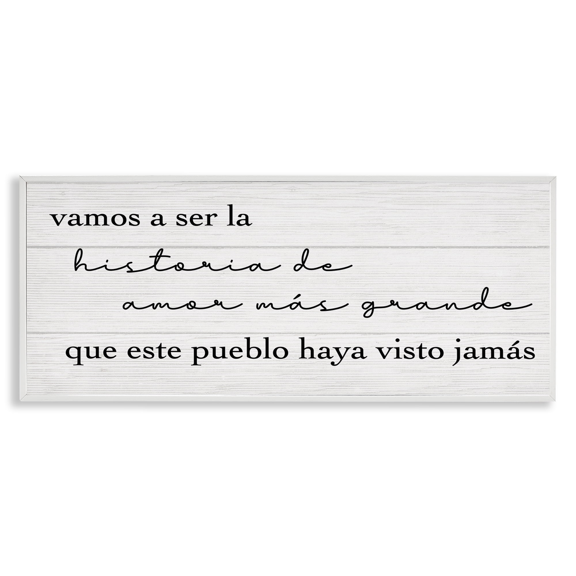 Stupell Industries Historia de Amor Más Grande Inspirational Quotes & Sayings Painting White Framed Art Print Wall Art, 30 x 13