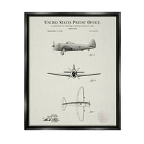 Stupell Industries Historic Aircraft Patent Diagram Graphic Art Jet Black Floating Framed Canvas Print Wall Art, Design by Karl Hronek