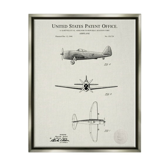 Stupell Industries Historic Aircraft Patent Diagram Graphic Art Luster Gray Floating Framed Canvas Print Wall Art, Design by Karl Hronek