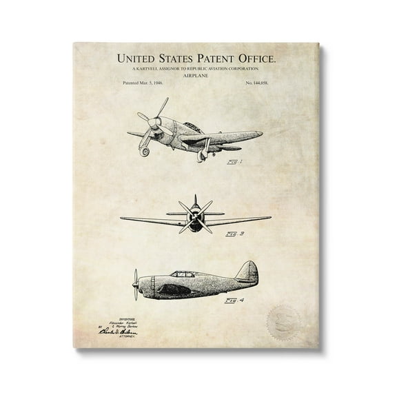 Stupell Industries Historic Aircraft Patent Vintage Graphic Art Gallery Wrapped Canvas Print Wall Art, Design by Karl Hronek