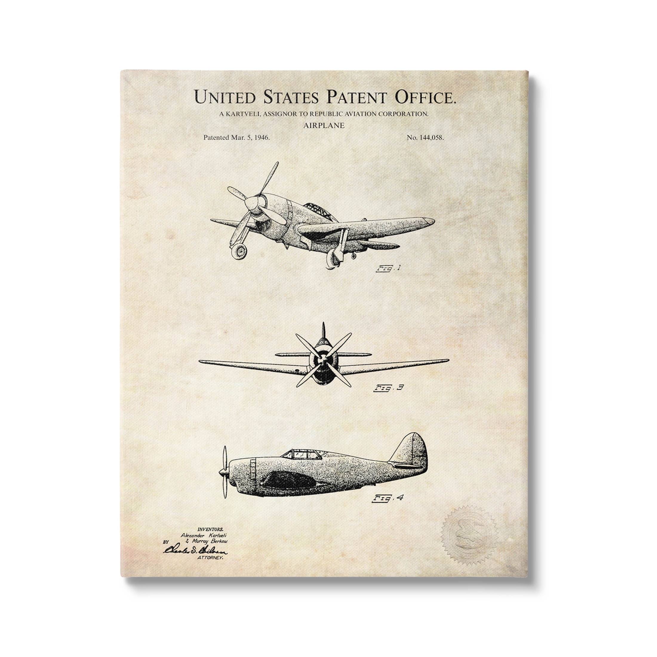 Stupell Industries Historic Aircraft Patent Vintage Graphic Art Gallery Wrapped Canvas Print Wall Art, Design by Karl Hronek