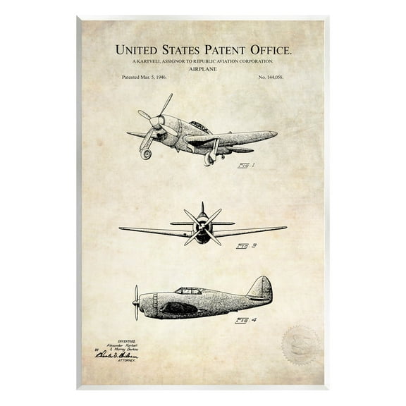 Stupell Industries Historic Aircraft Patent Vintage Graphic Art Unframed Art Print Wall Art, Design by Karl Hronek