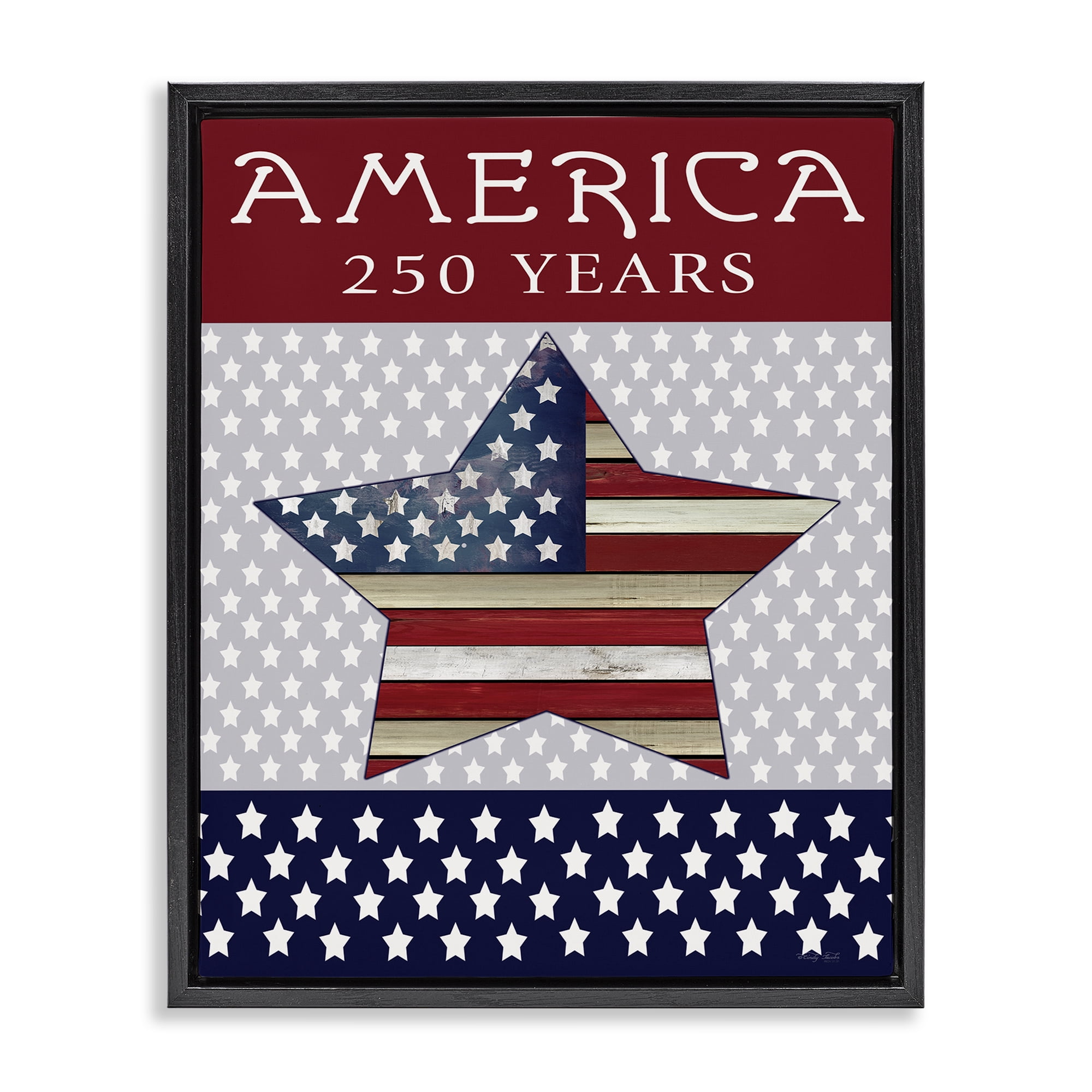 Stupell Industries Historic America 250 Years Black Framed Floater Canvas Wall Art, design by Cindy Jacobs