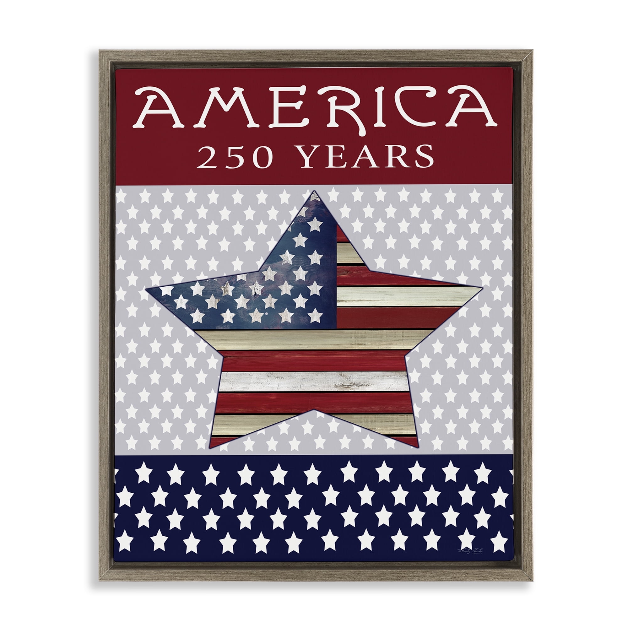 Stupell Industries Historic America 250 Years Brown Framed Floater Canvas Wall Art, design by Cindy Jacobs