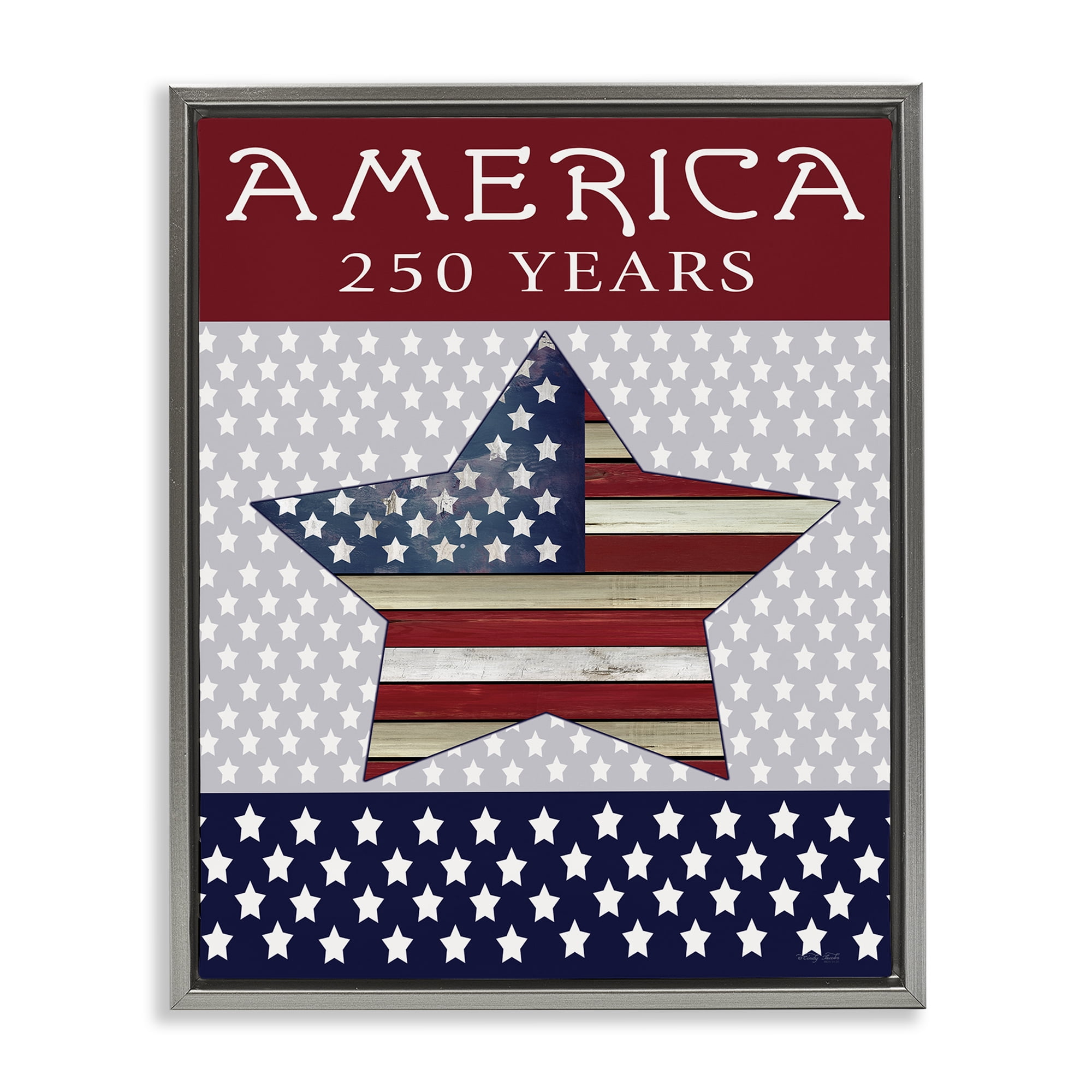 Stupell Industries Historic America 250 Years Gray Framed Floater Canvas Wall Art, design by Cindy Jacobs