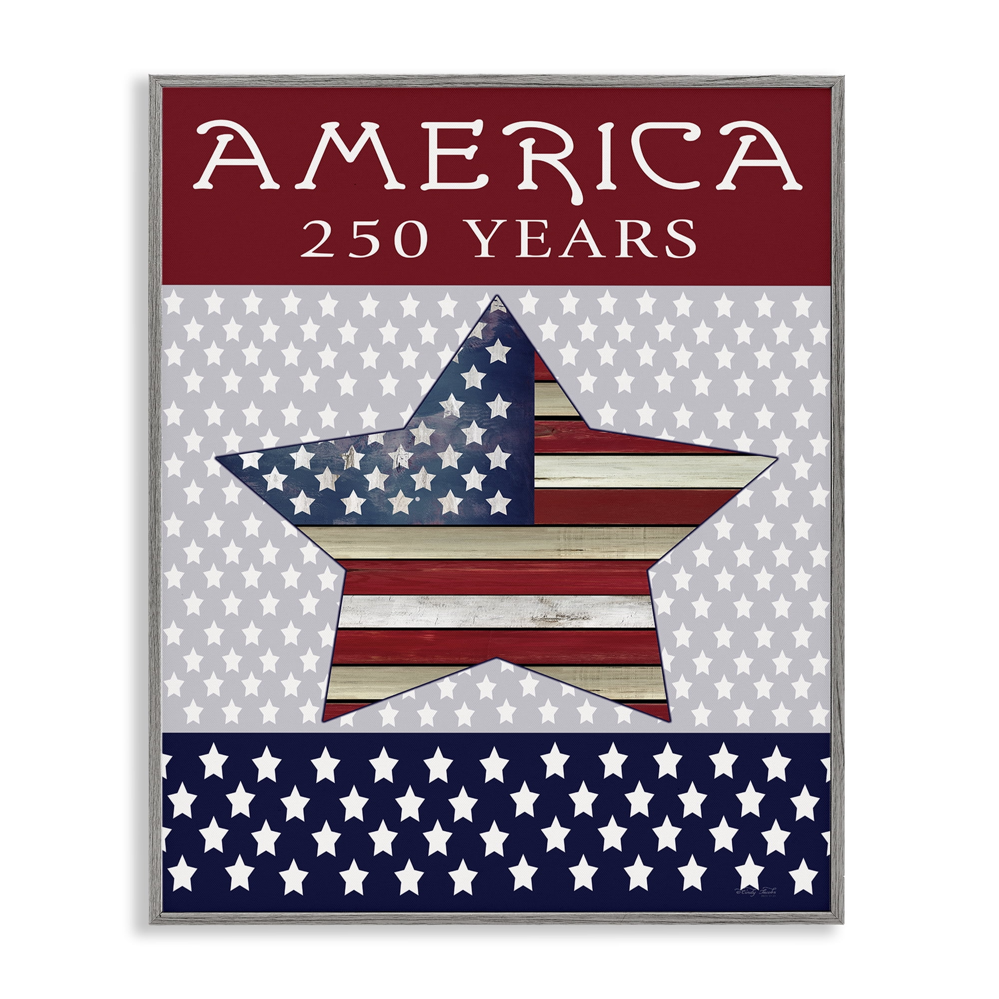 Stupell Industries Historic America 250 Years Gray Framed Giclee Art, design by Cindy Jacobs