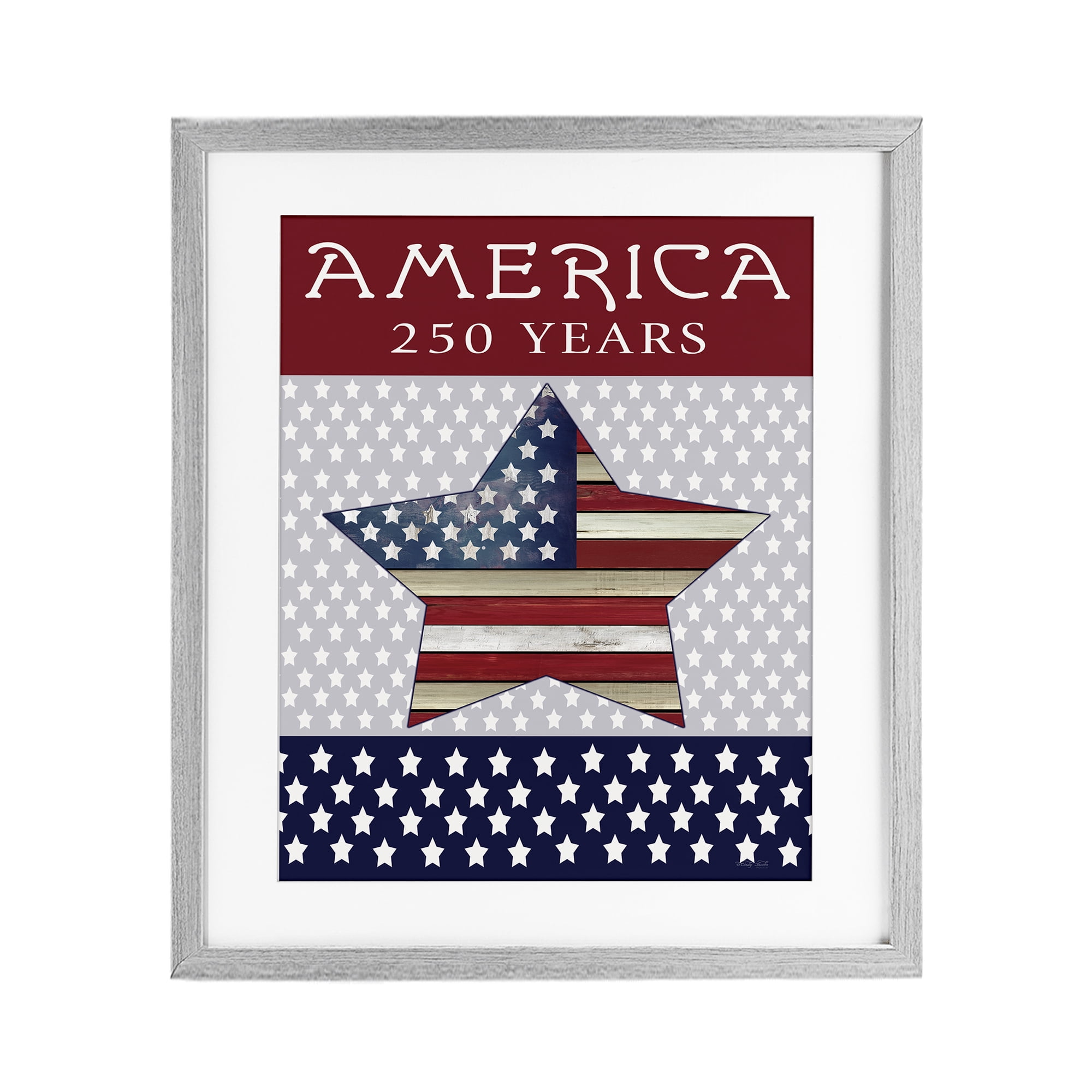 Stupell Industries Historic America 250 Years Gray Framed Print Under Glass, design by Cindy Jacobs