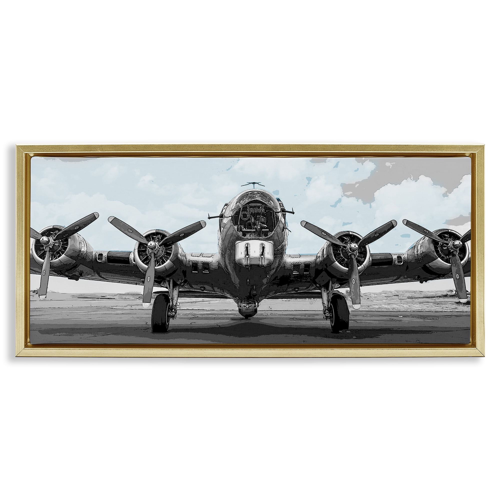 Stupell Industries Historic Aviation Aircraft Gold Framed Floater Canvas Wall Art, design by Kim Allen