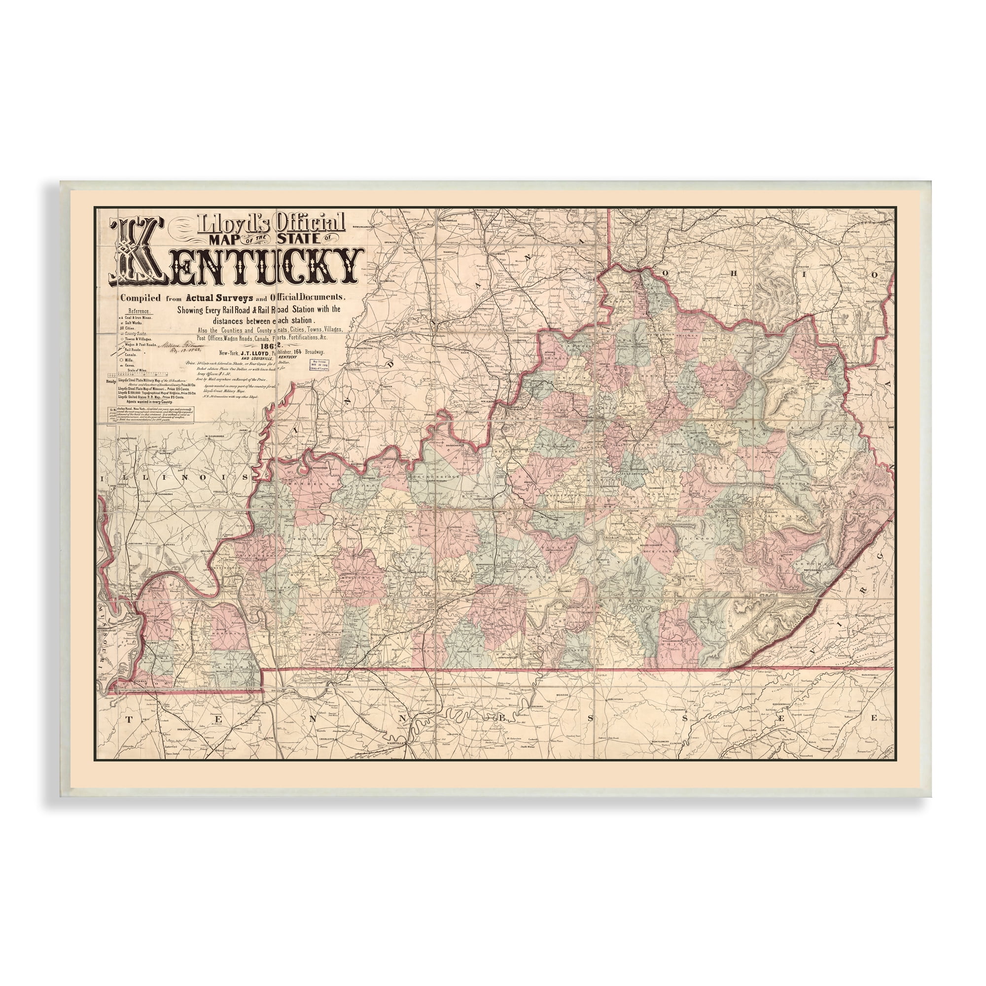 Stupell Industries Historic Kentucky Southern US State Map Vintage Cartography, 15 x 10, Design by Daphne Polselli