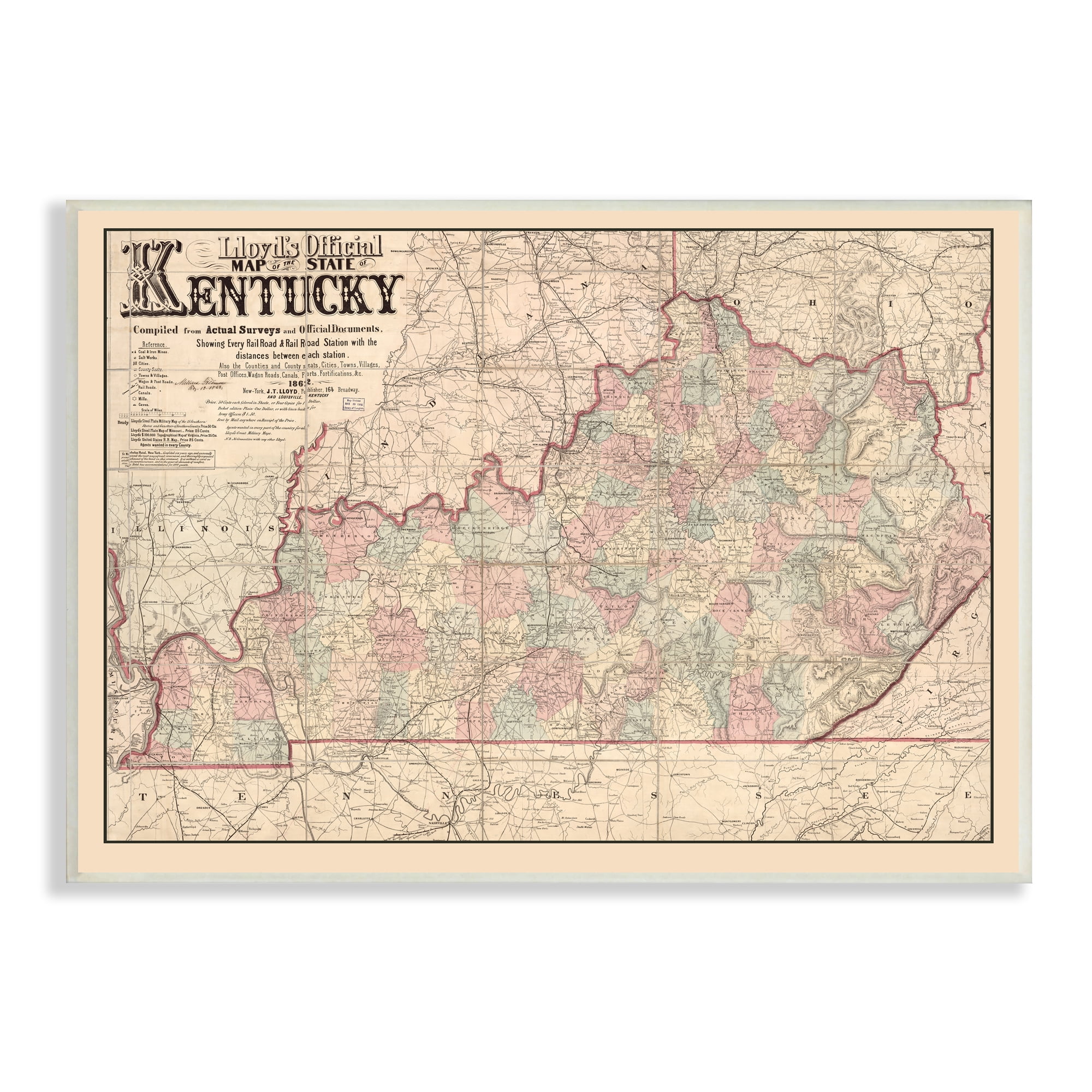 Stupell Industries Historic Kentucky Southern US State Map Vintage Cartography, 19 x 13, Design by Daphne Polselli