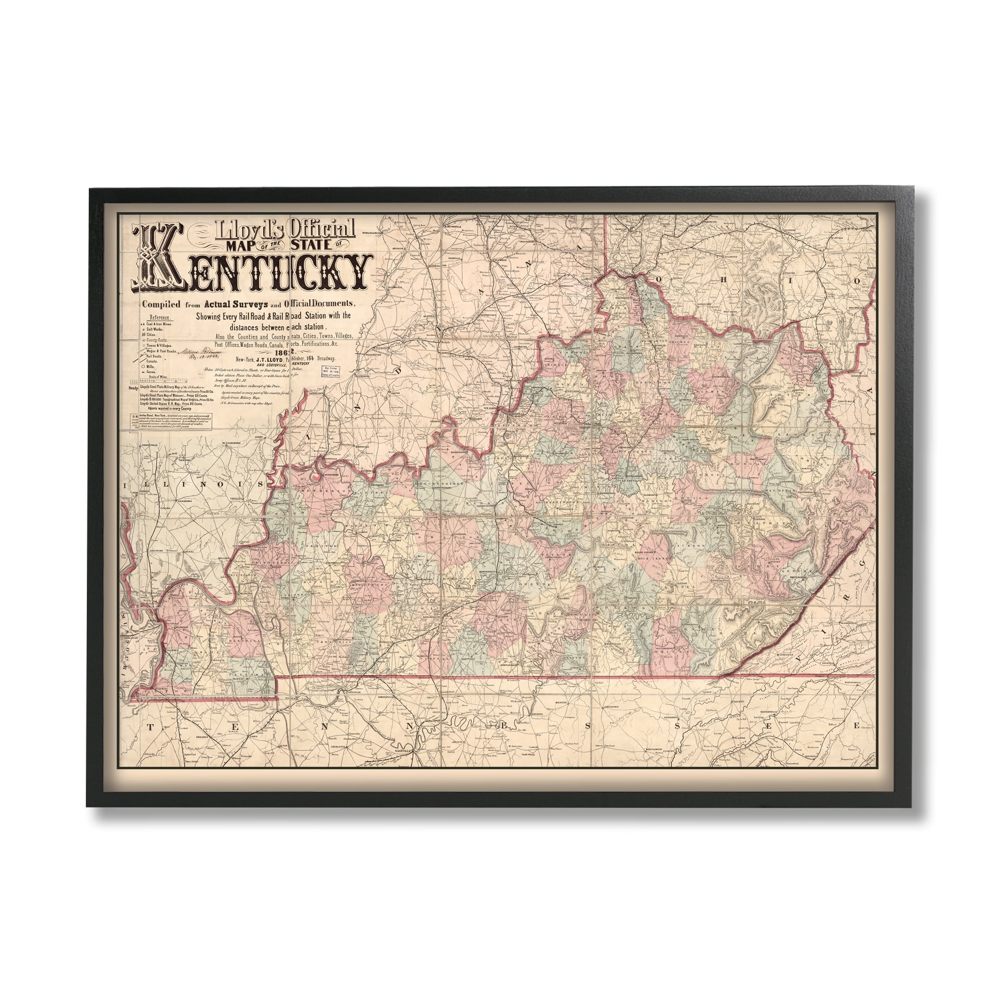 Stupell Industries Historic Kentucky Southern US State Map Vintage Cartography, 20 x 16, Design by Daphne Polselli
