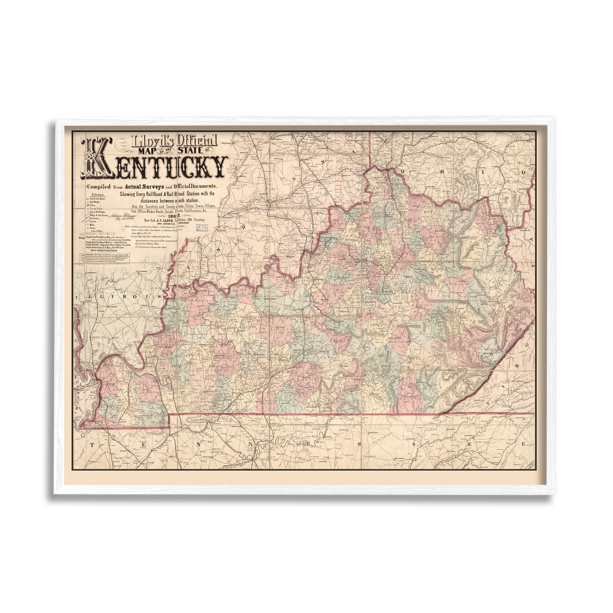 Stupell Industries Historic Kentucky Southern US State Map Vintage Cartography, 30 x 24, Design by Daphne Polselli