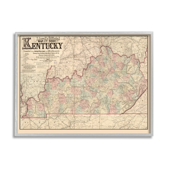 Stupell Industries Historic Kentucky Southern US State Map Vintage Cartography, 30 x 24, Design by Daphne Polselli