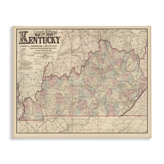Stupell Industries Eclectic Historic Kentucky Southern US State Map Vintage Cartography Canvas Art, 40 x 30, by Lil' Rue
