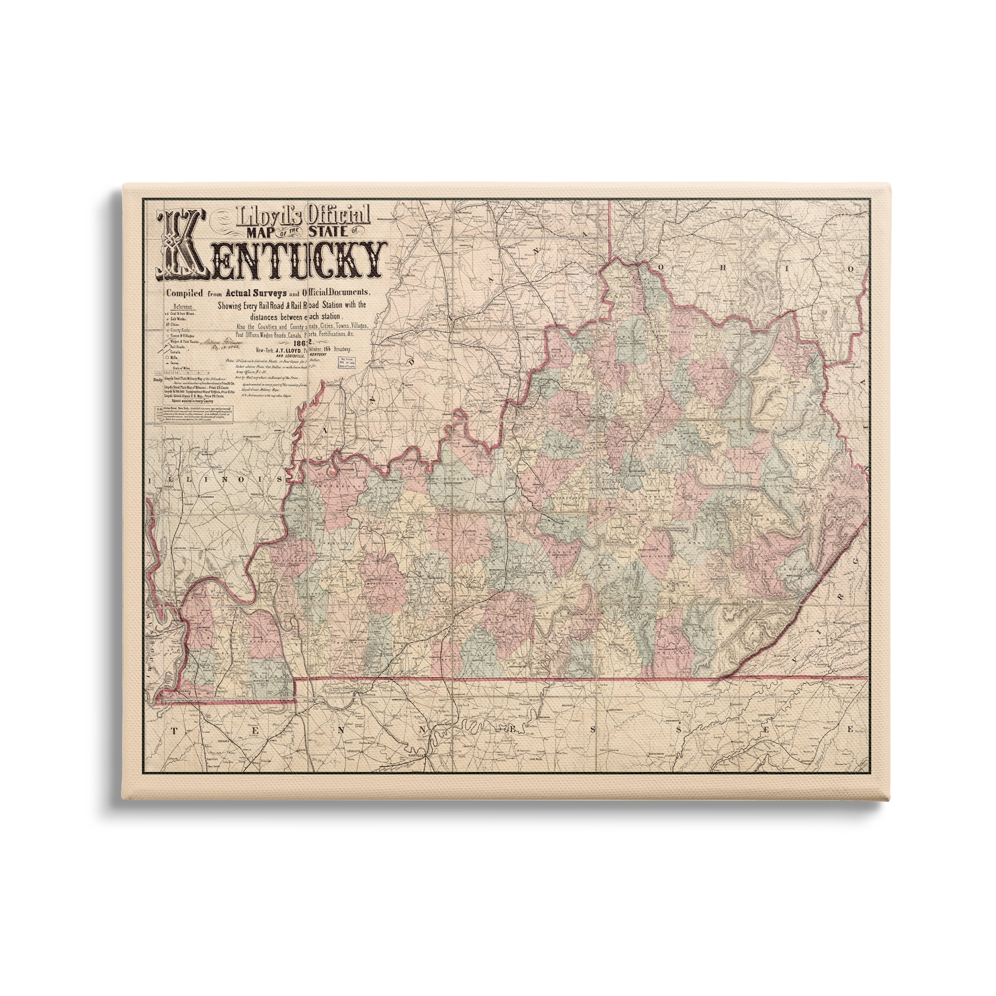 Stupell Industries Historic Kentucky Southern US State Map Vintage Cartography, 48 x 36, Design by Daphne Polselli