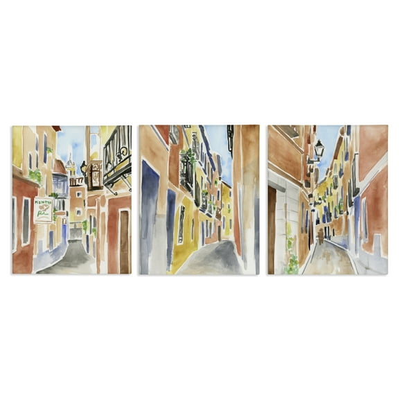 Stupell Industries Historic Madrid City Buildings Architecture Painting Wrapped Canvas Canvas Art Print Wall Art, 24 x 30, Set of 3