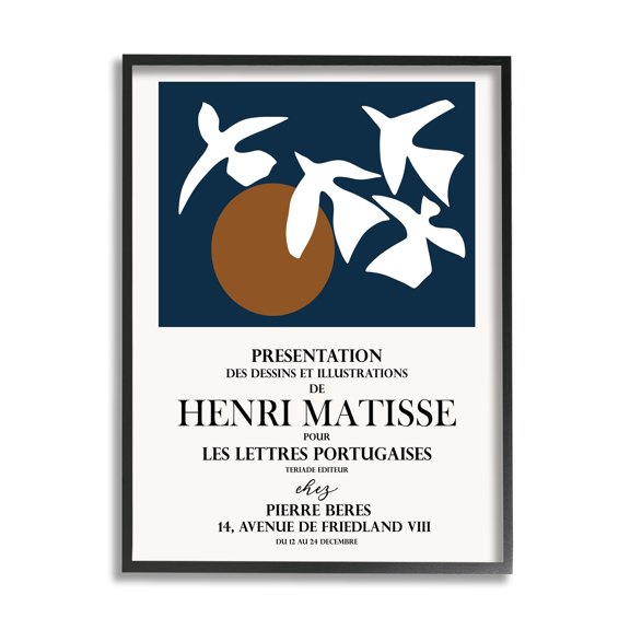 Stupell Industries Historic Matisse Birds Flying Sun Collage Flyer Framed Wall Art, 11 x 14, Design by Ros Ruseva