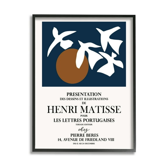 Stupell Industries Historic Matisse Birds Flying Sun Collage Flyer Framed Wall Art, 24 x 30, Design by Ros Ruseva