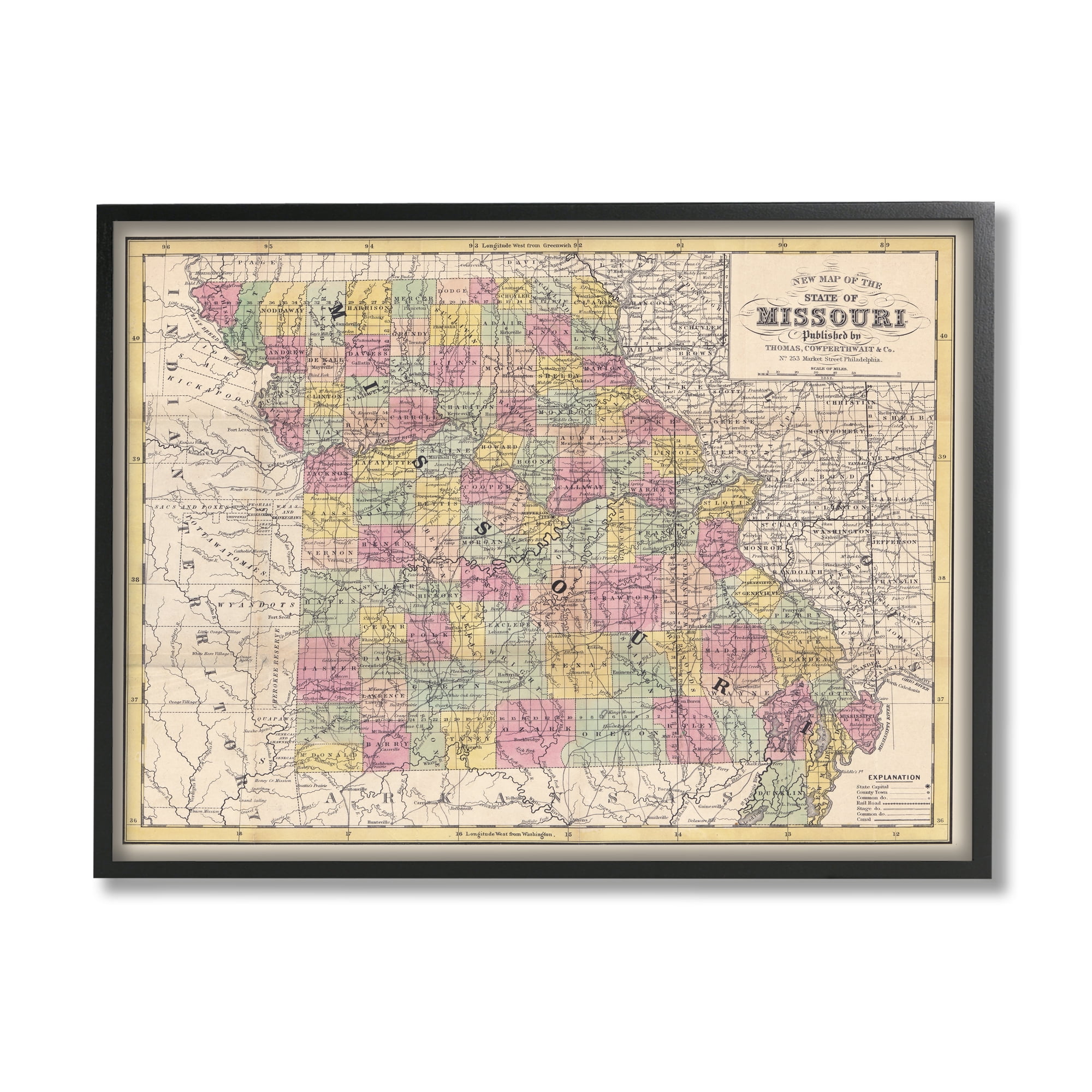 Stupell Industries Historic Missouri Southern US State Map Vintage Cartography, 20 x 16, Design by Daphne Polselli