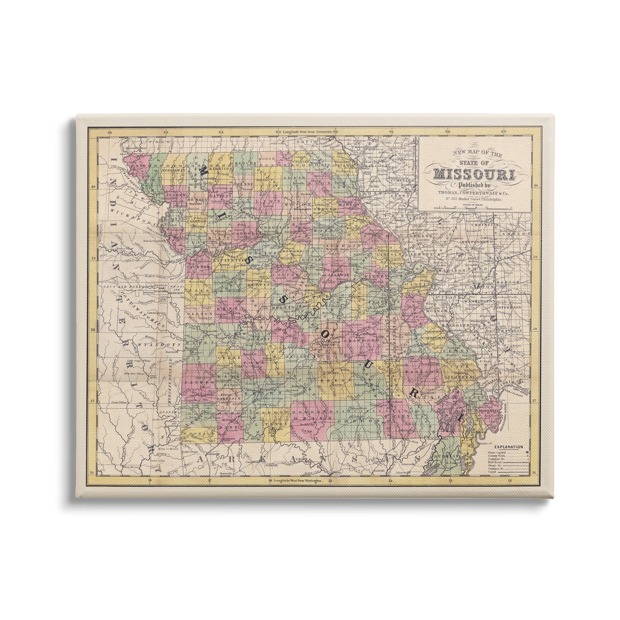 Stupell Industries Historic Missouri Southern US State Map Vintage Cartography, 30 x 24, Design by Daphne Polselli