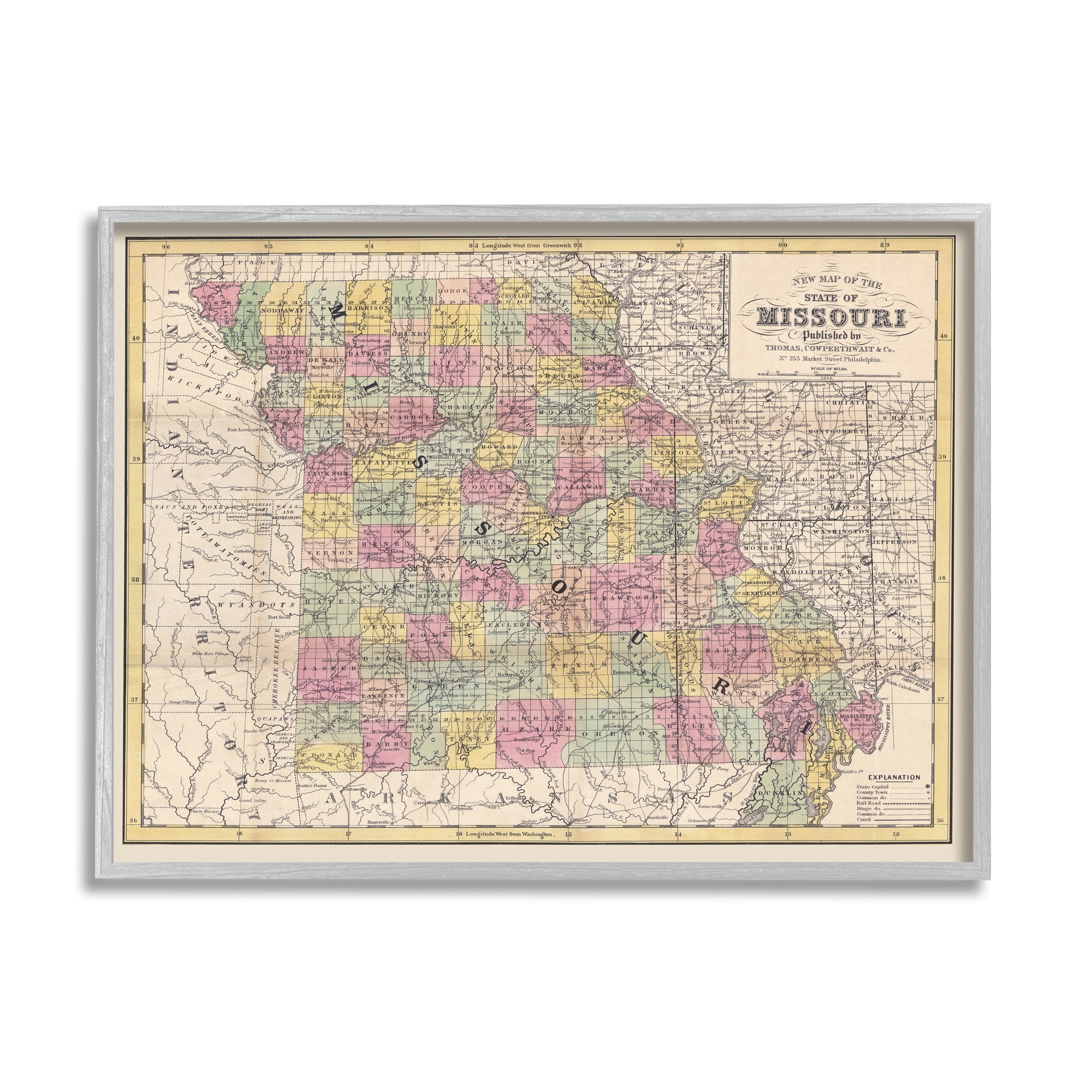 Stupell Industries Historic Missouri Southern US State Map Vintage Cartography, 30 x 24, Design by Daphne Polselli