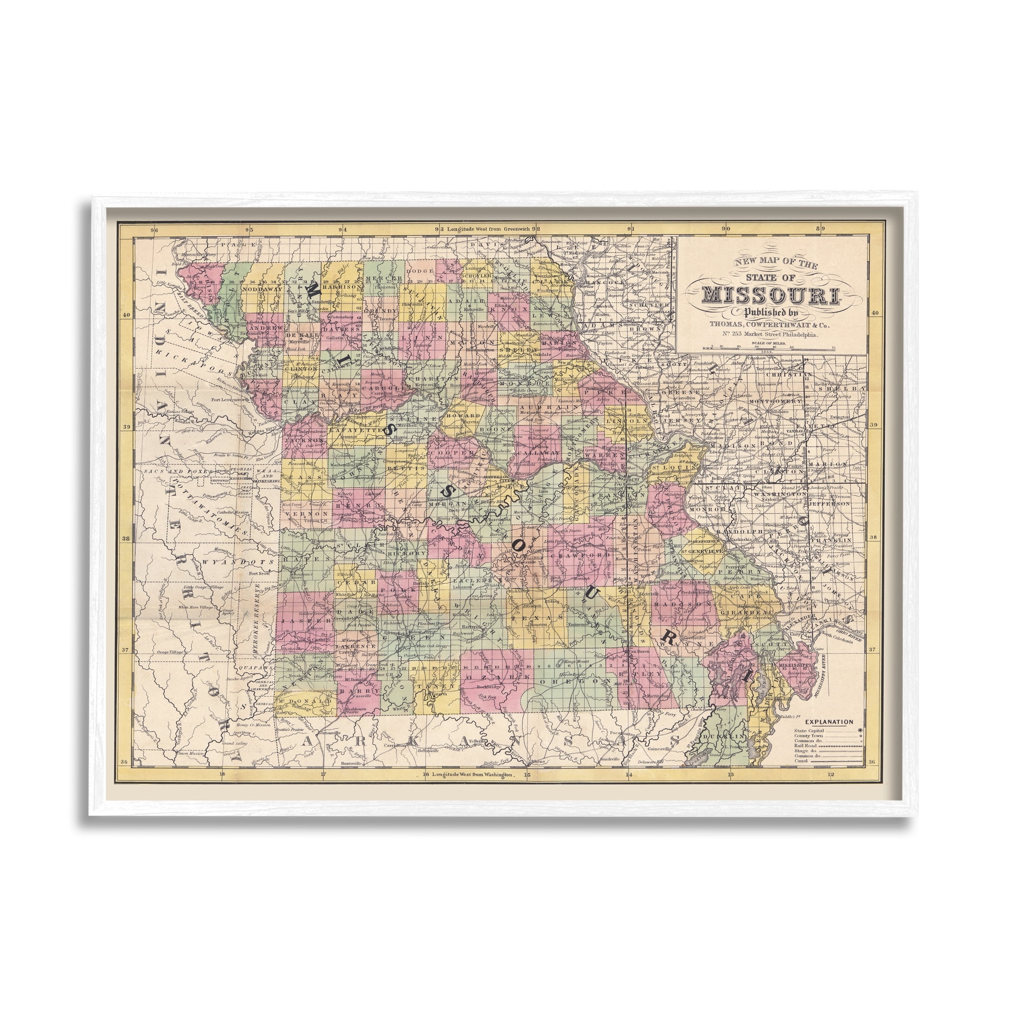 Stupell Industries Historic Missouri Southern US State Map Vintage Cartography, 30 x 24, Design by Daphne Polselli