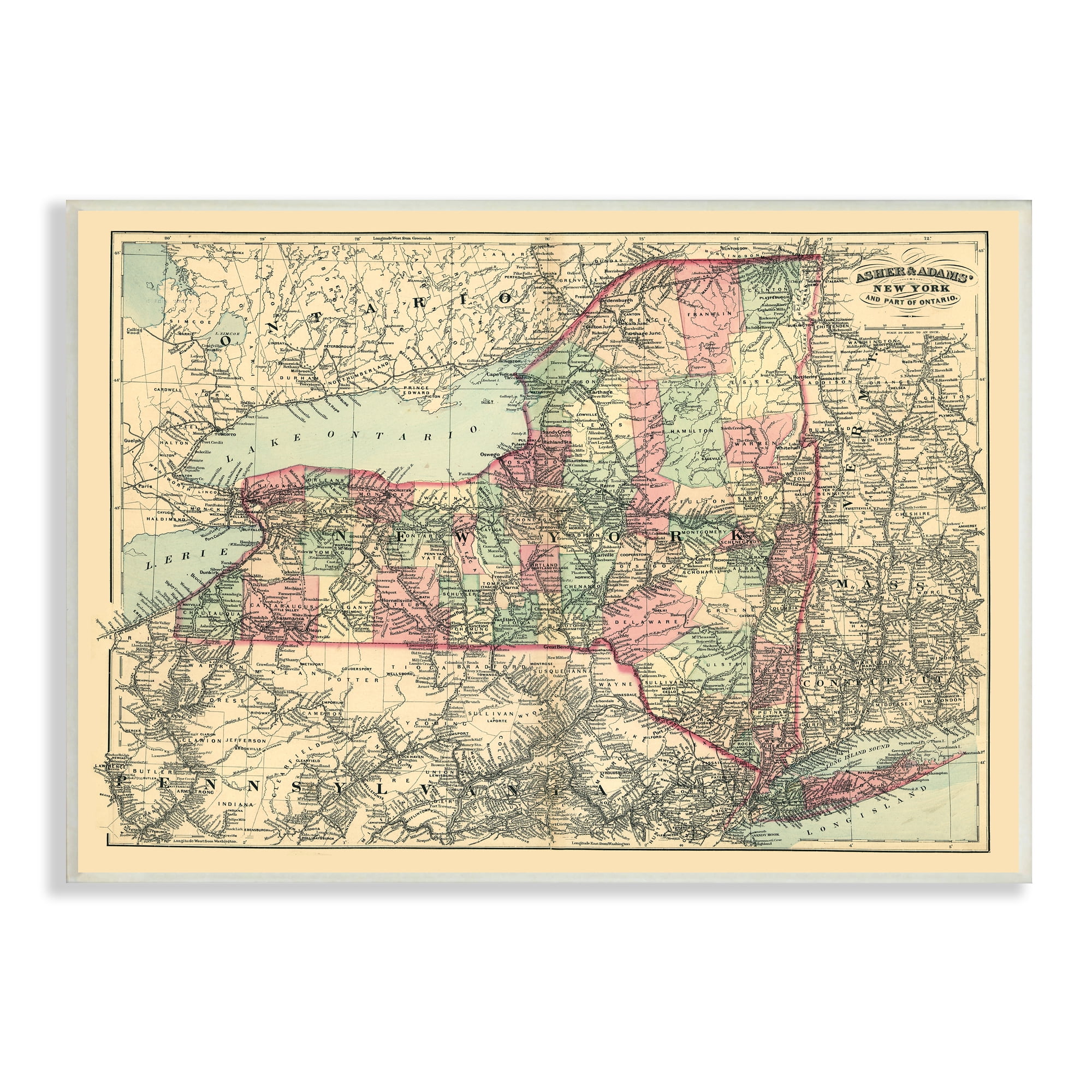 Stupell Industries Historic New York US State Map Vintage Cartography, 19 x 13, Design by Daphne Polselli