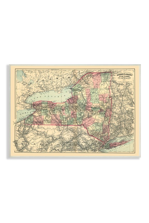 Industries Historic New York US State Map Vintage Cartography, 19 x 13, Design by Daphne Polselli