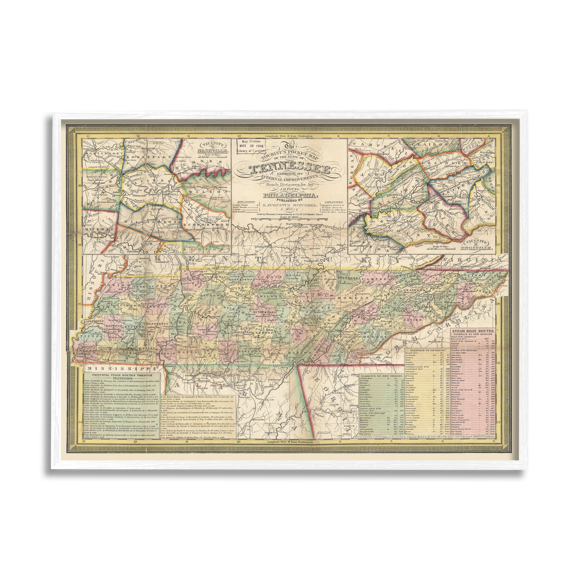 Stupell Industries Historic Tennessee Tourist Map Vintage US State Cartography, 14 x 11, Design by Daphne Polselli