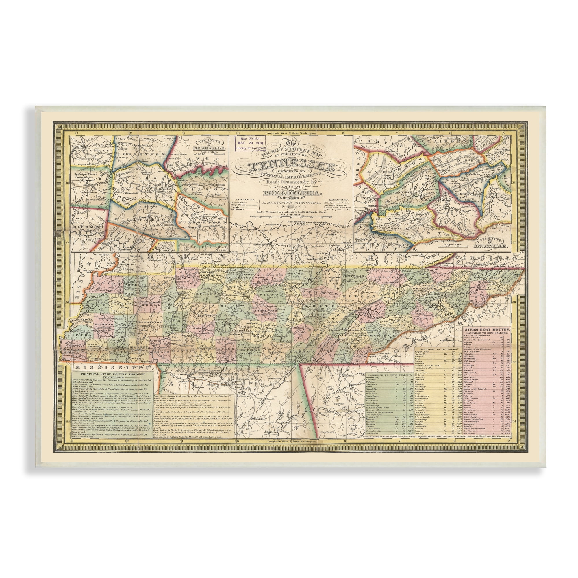 Stupell Industries Historic Tennessee Tourist Map Vintage US State Cartography, 19 x 13, Design by Daphne Polselli