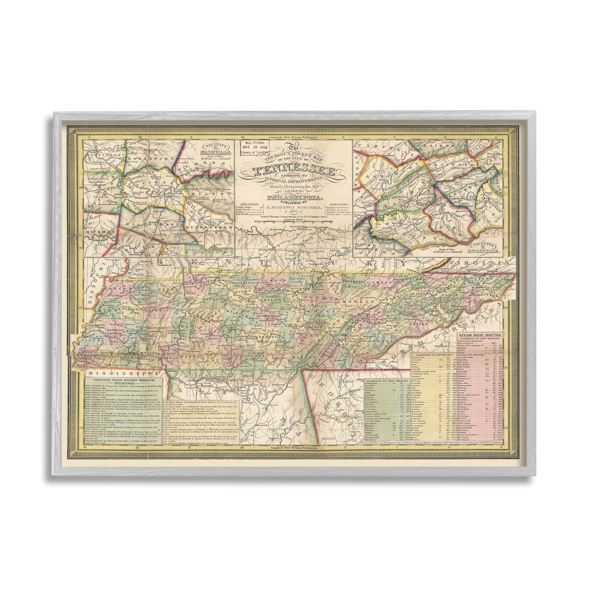 Stupell Industries Historic Tennessee Tourist Map Vintage US State Cartography, 20 x 16, Design by Daphne Polselli