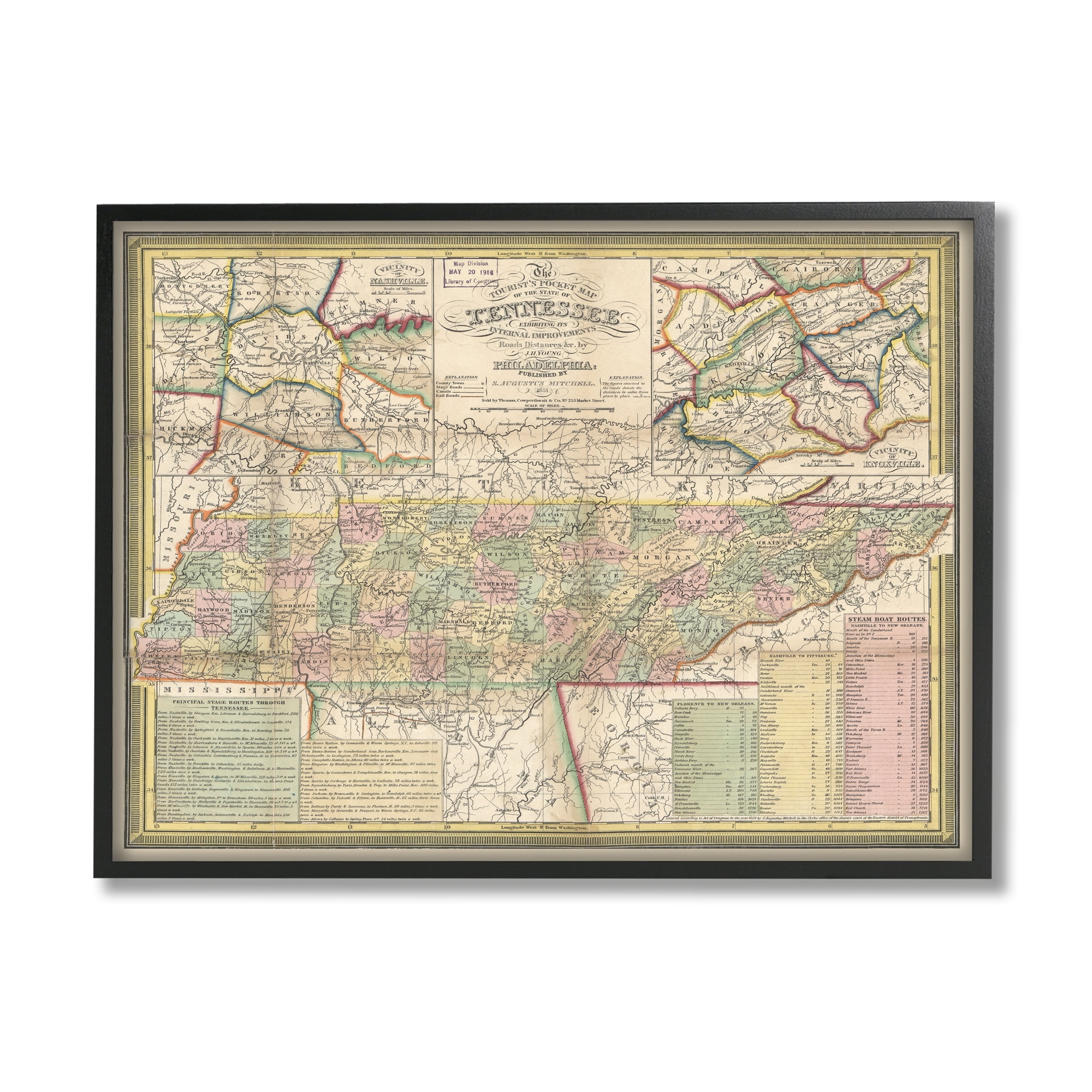 Stupell Industries Historic Tennessee Tourist Map Vintage US State Cartography, 30 x 24, Design by Daphne Polselli