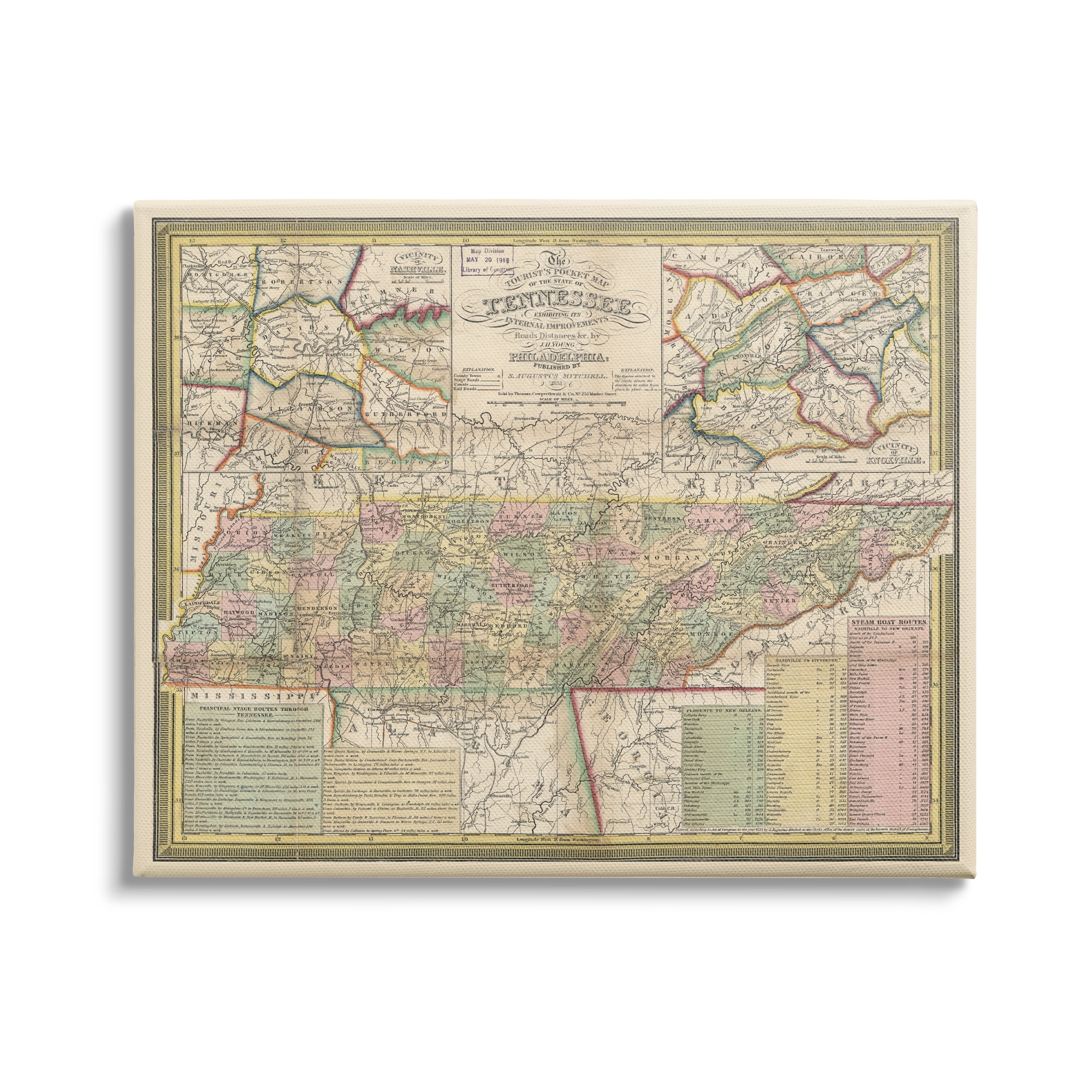 Stupell Industries Historic Tennessee Tourist Map Vintage US State Cartography, 30 x 24, Design by Daphne Polselli