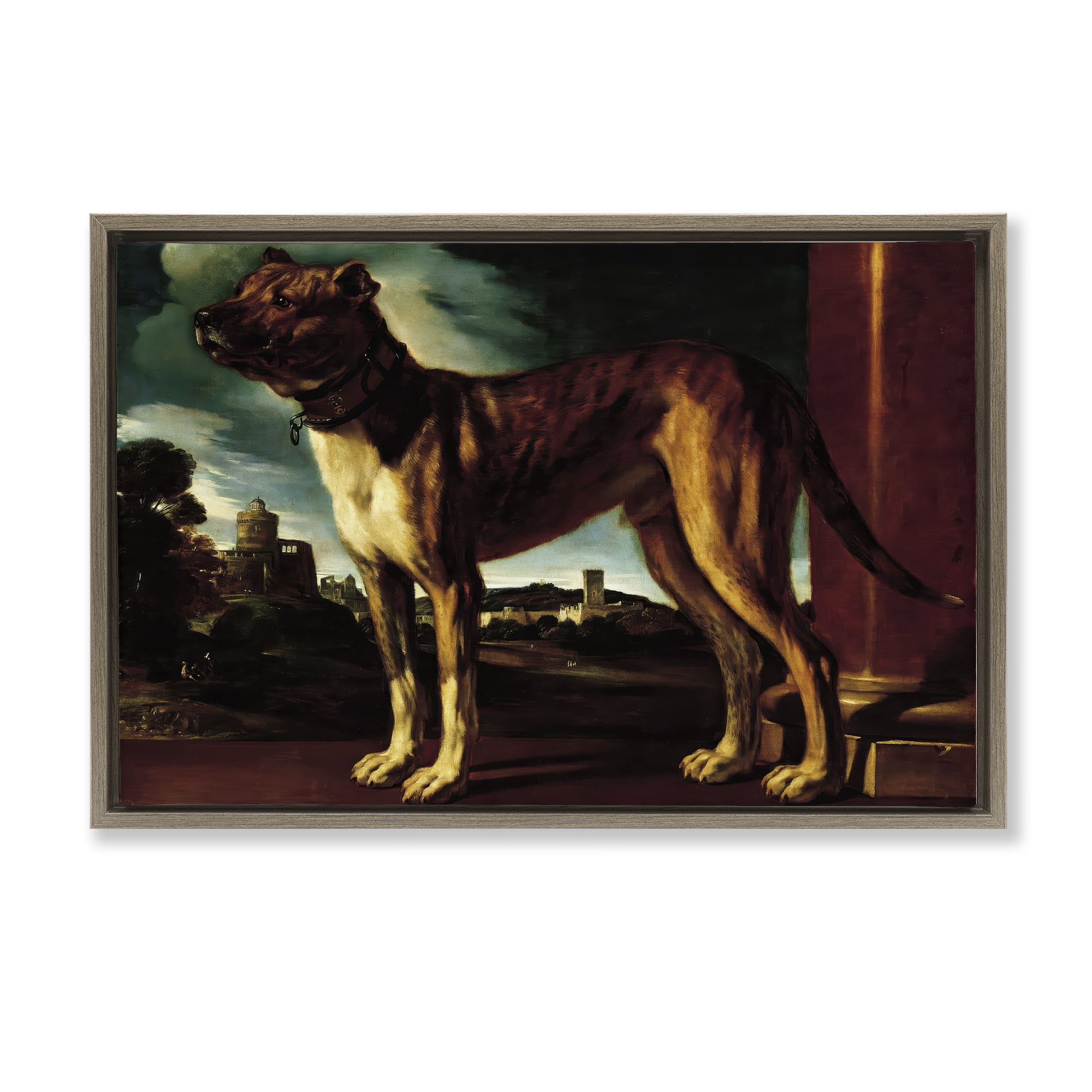 Stupell Industries Historical Aldrovani Dog Brown Framed Floater Canvas Wall Art, design by Lil' Rue