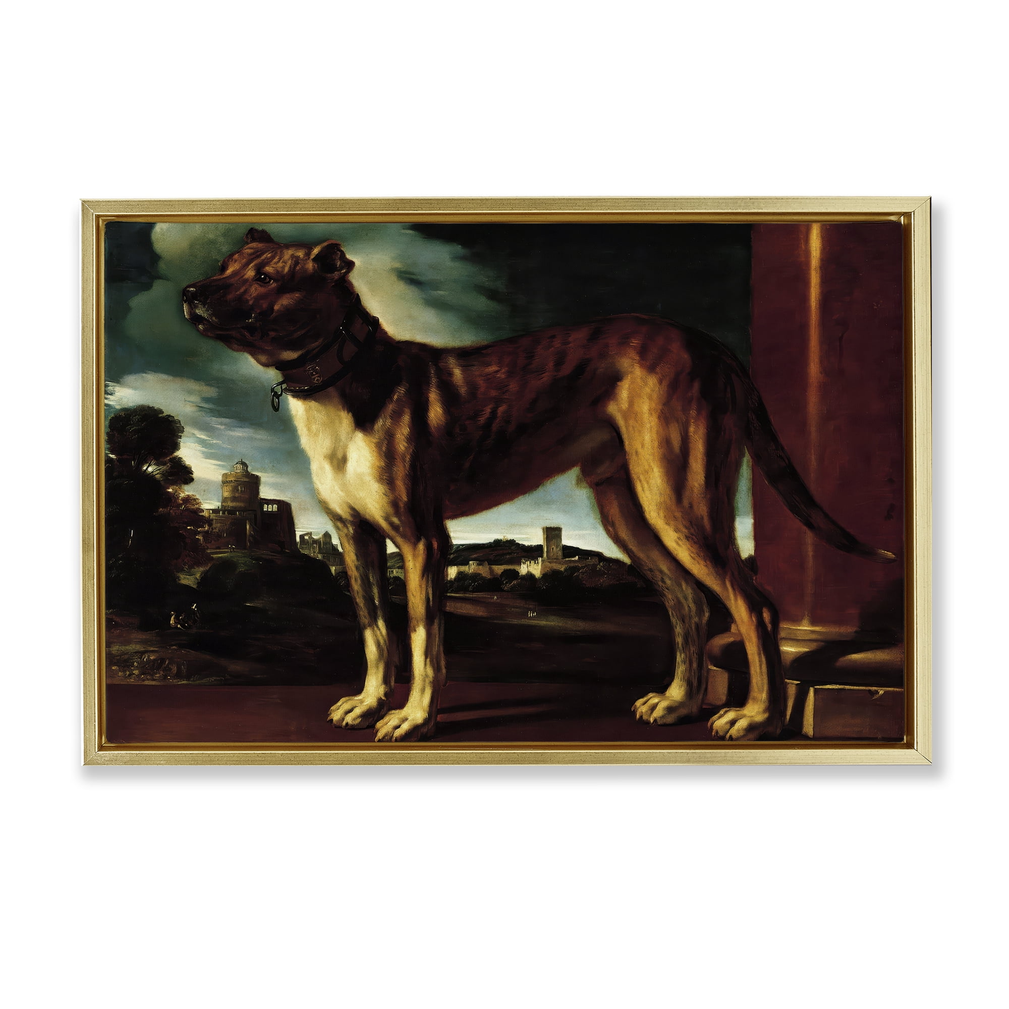Stupell Industries Historical Aldrovani Dog Gold Framed Floater Canvas Wall Art, design by Lil' Rue