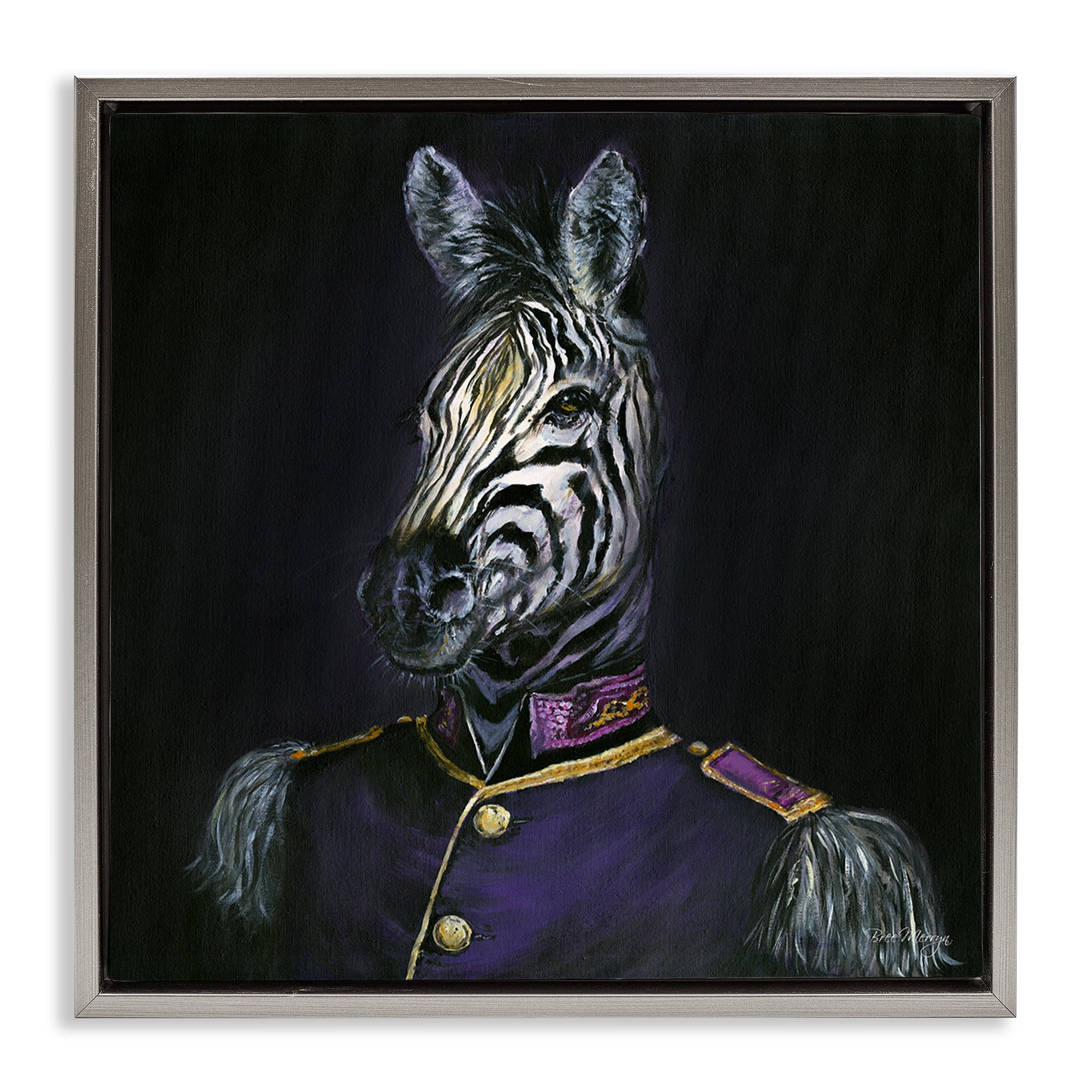 Stupell Industries Historical Coat Zebra Novelty & Humor Painting Gray Floater Framed Canvas Art Print Wall Art, 25 x 25