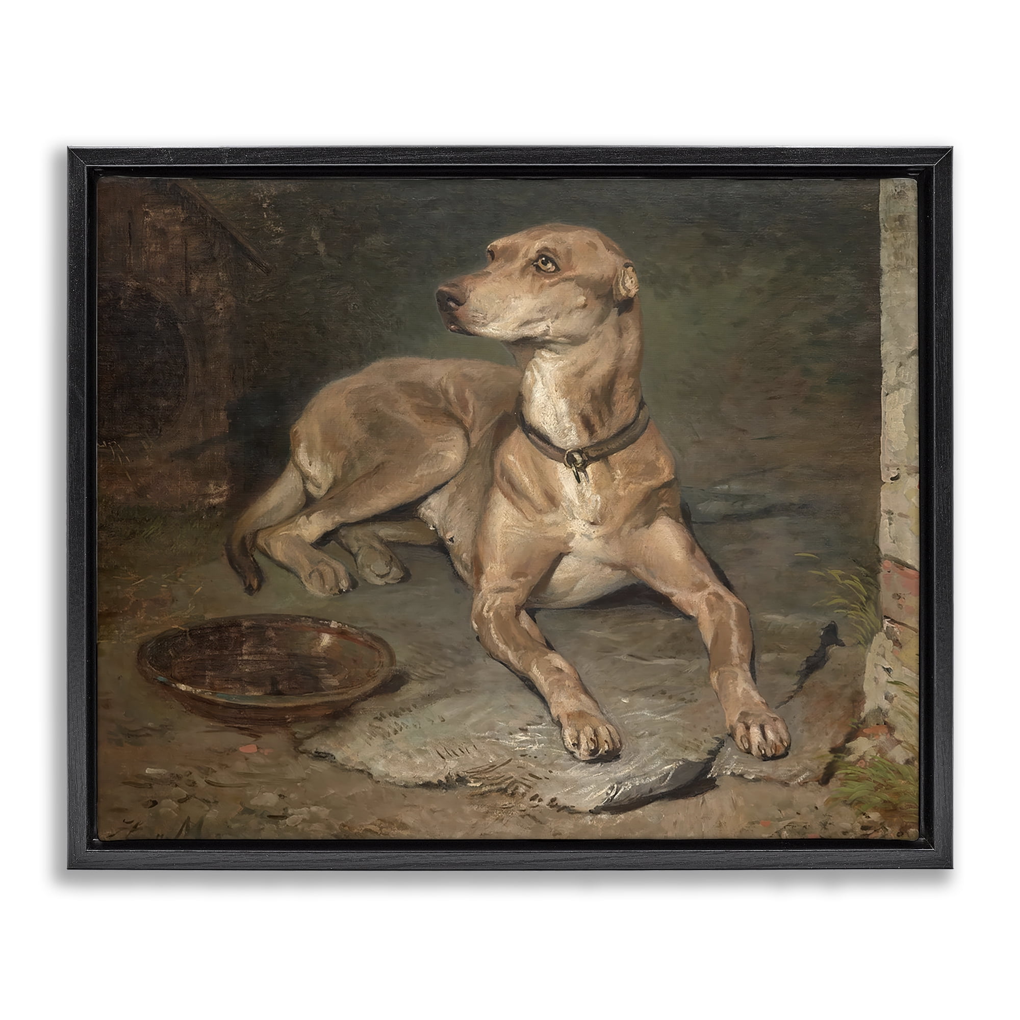 Stupell Industries Historical Dog & Bowl Black Framed Floater Canvas Wall Art, design by Lil' Rue