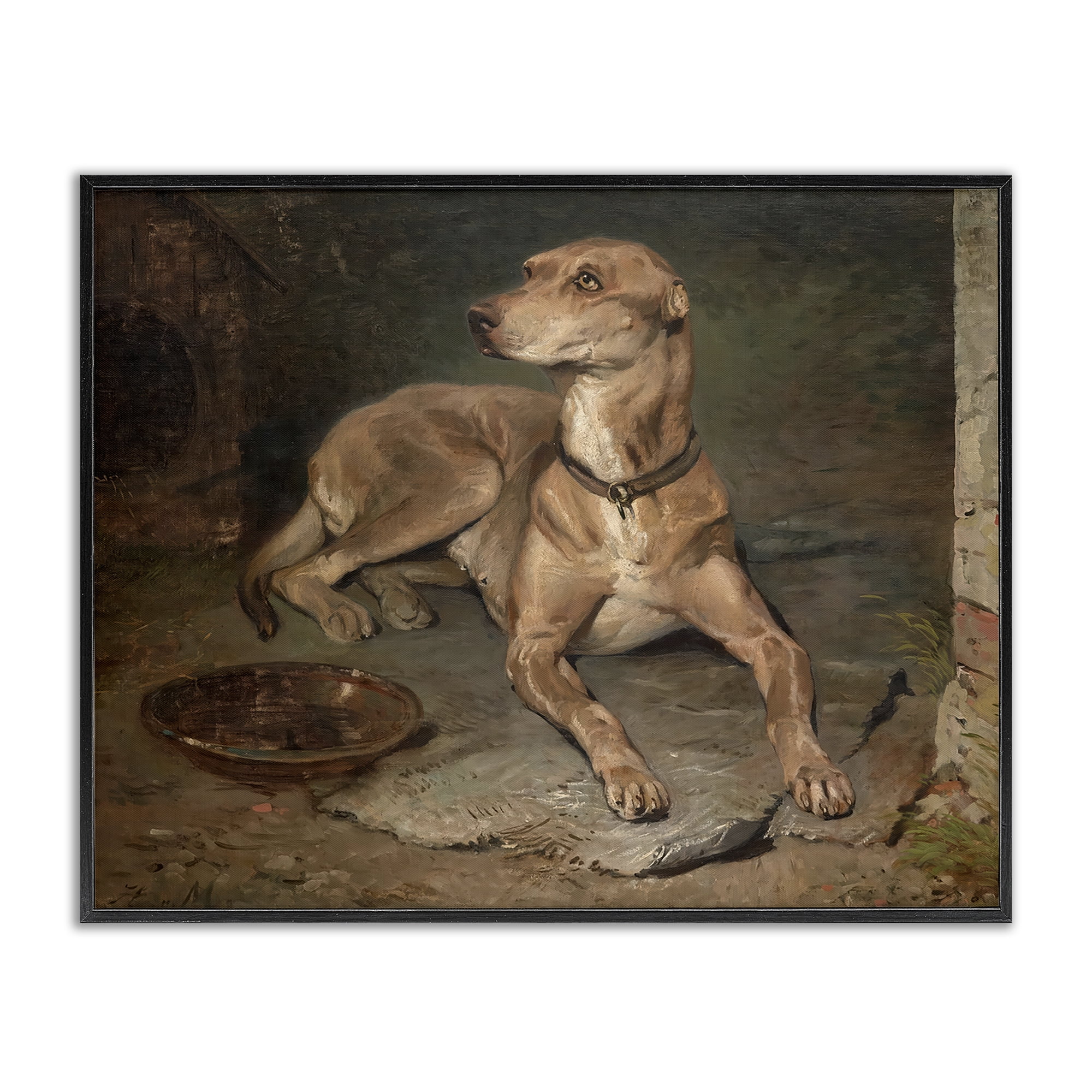 Stupell Industries Historical Dog & Bowl Black Framed Giclee Art, design by Lil' Rue