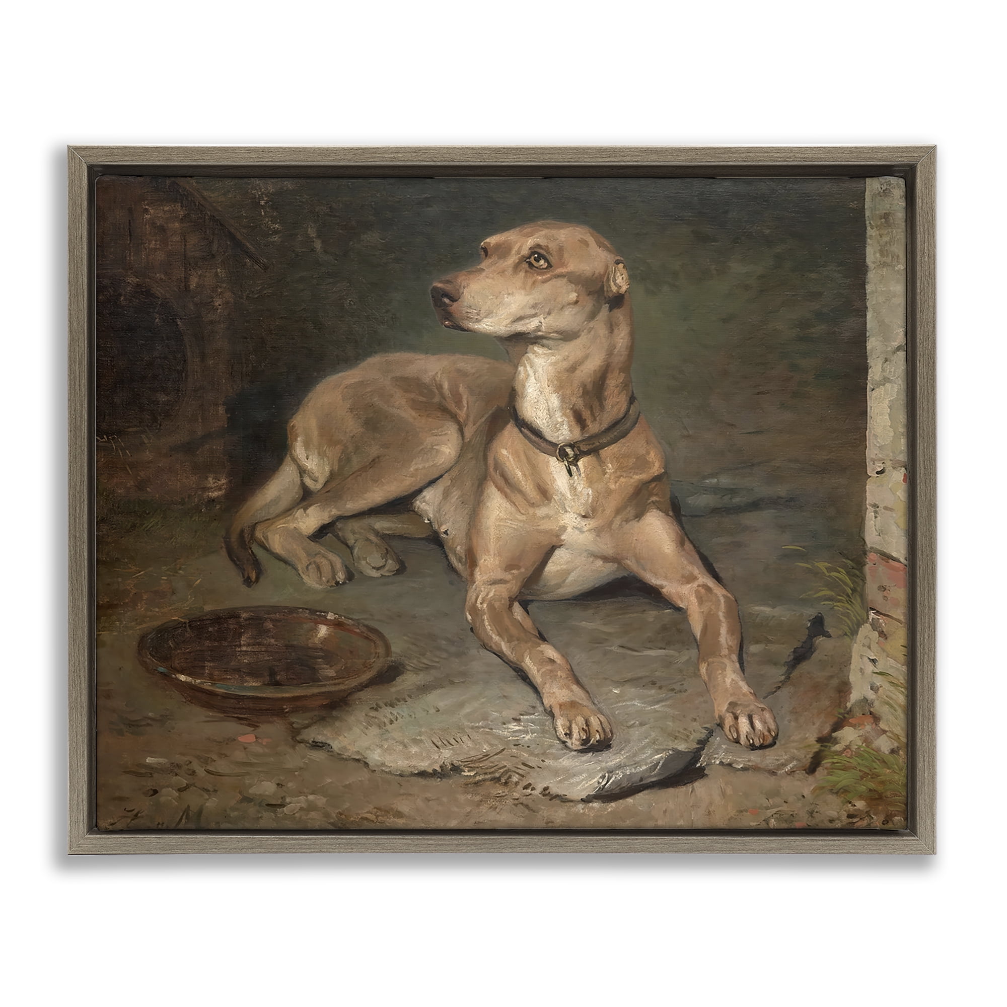 Stupell Industries Historical Dog & Bowl Brown Framed Floater Canvas Wall Art, design by Lil' Rue