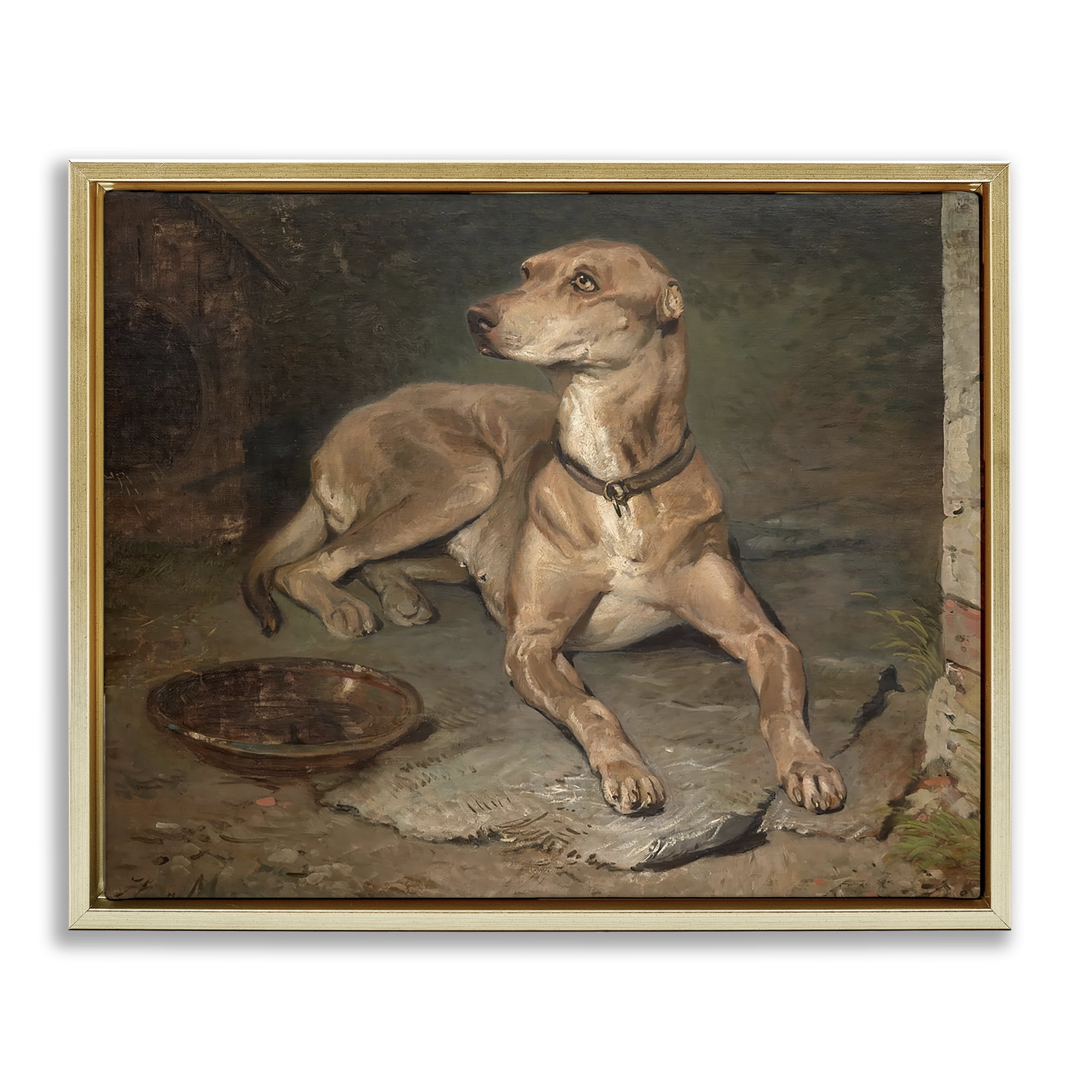 Stupell Industries Historical Dog & Bowl Gold Framed Floater Canvas Wall Art, design by Lil' Rue