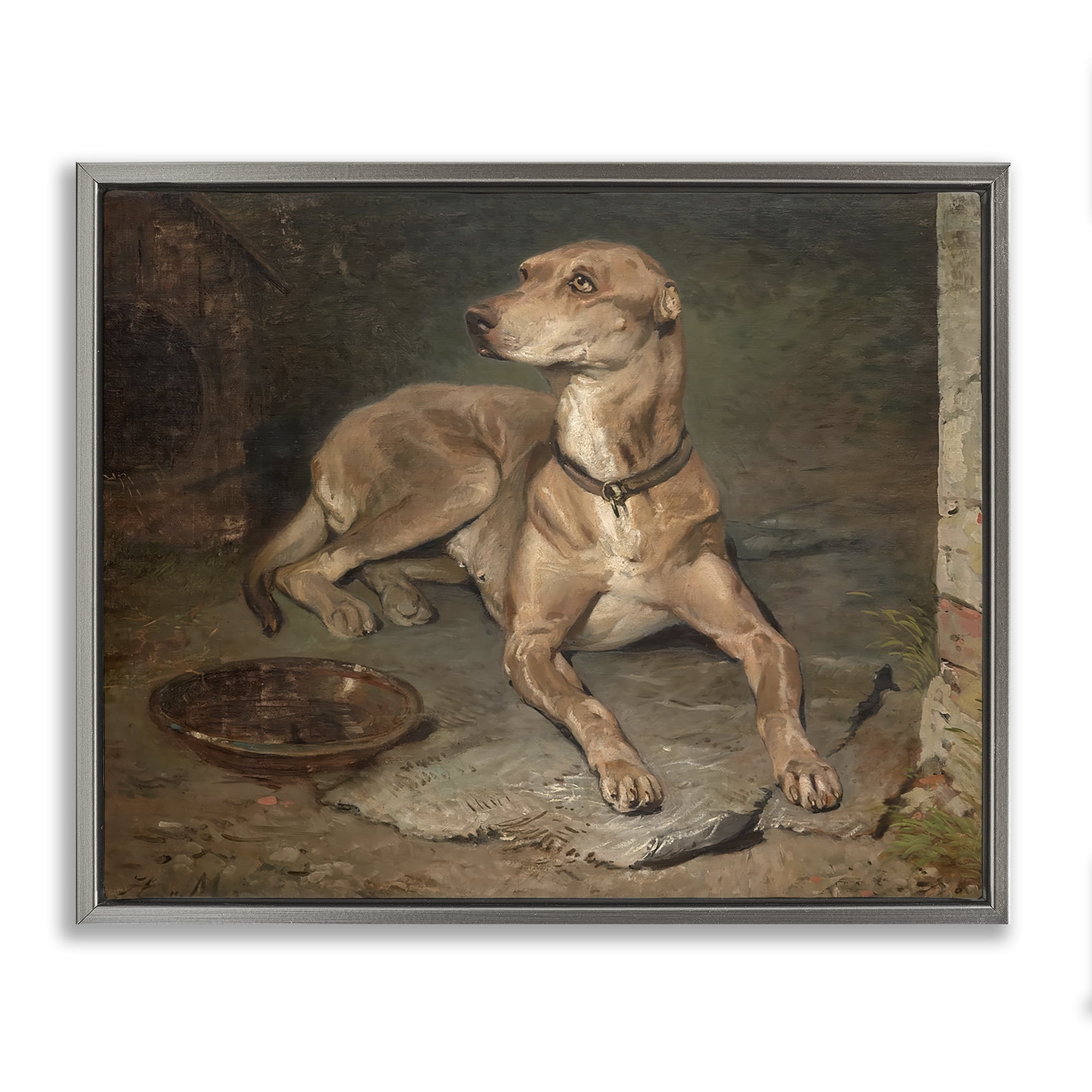 Stupell Industries Historical Dog & Bowl Gray Framed Floater Canvas Wall Art, design by Lil' Rue
