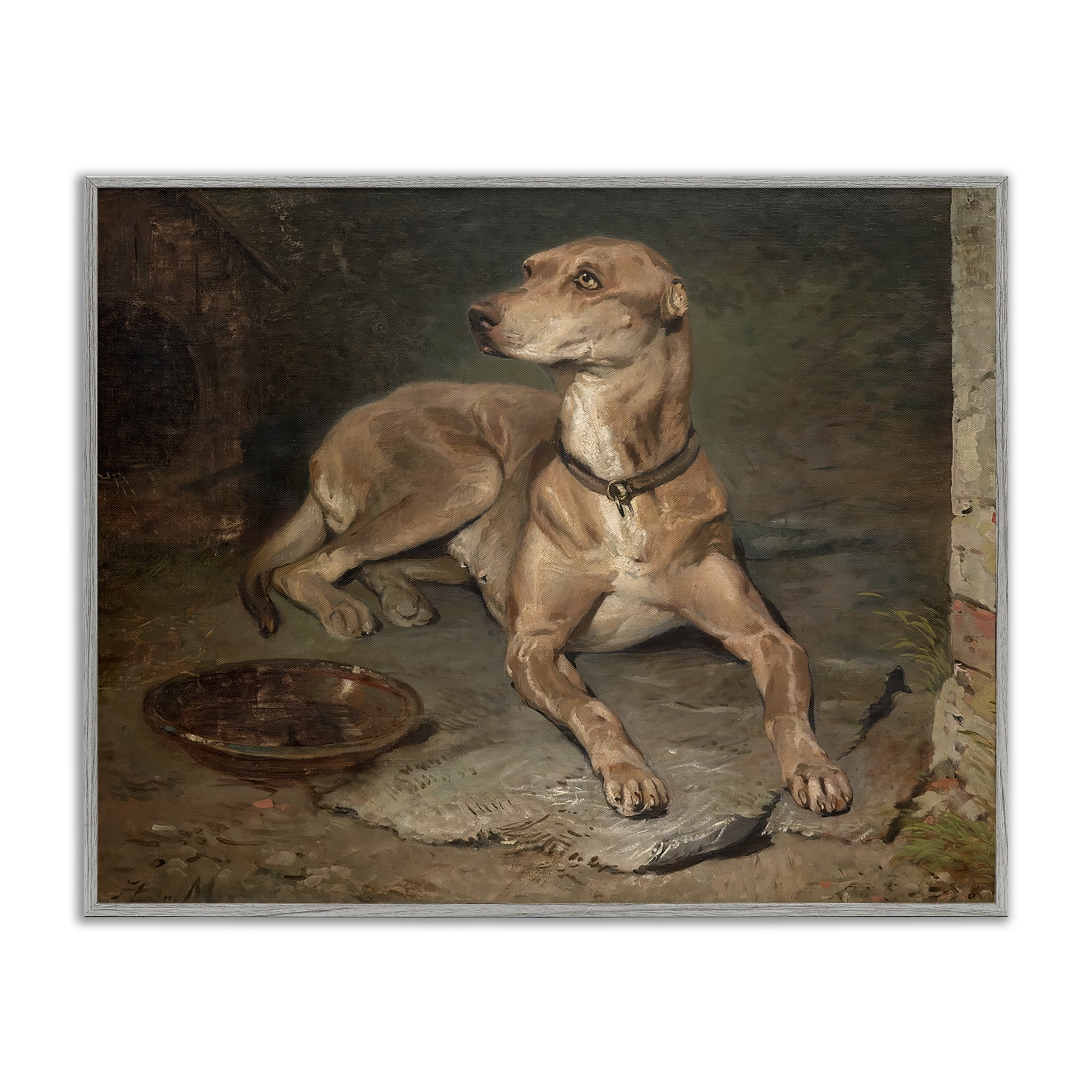 Stupell Industries Historical Dog & Bowl Gray Framed Giclee Art, design by Lil' Rue