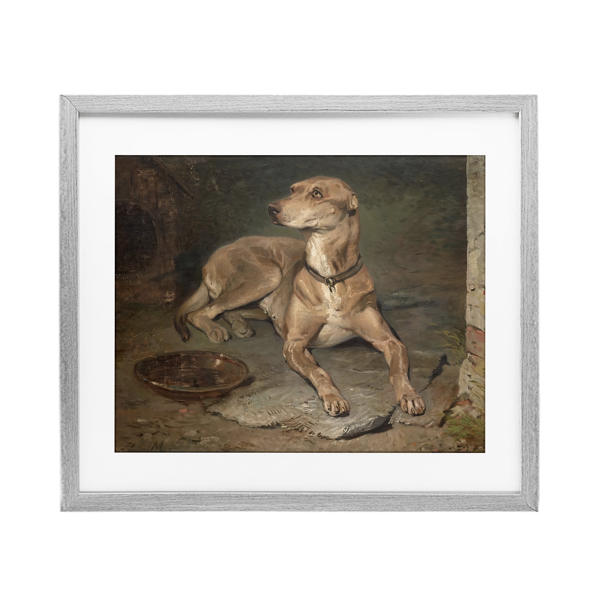 Stupell Industries Historical Dog & Bowl Gray Framed Print Under Glass, design by Lil' Rue