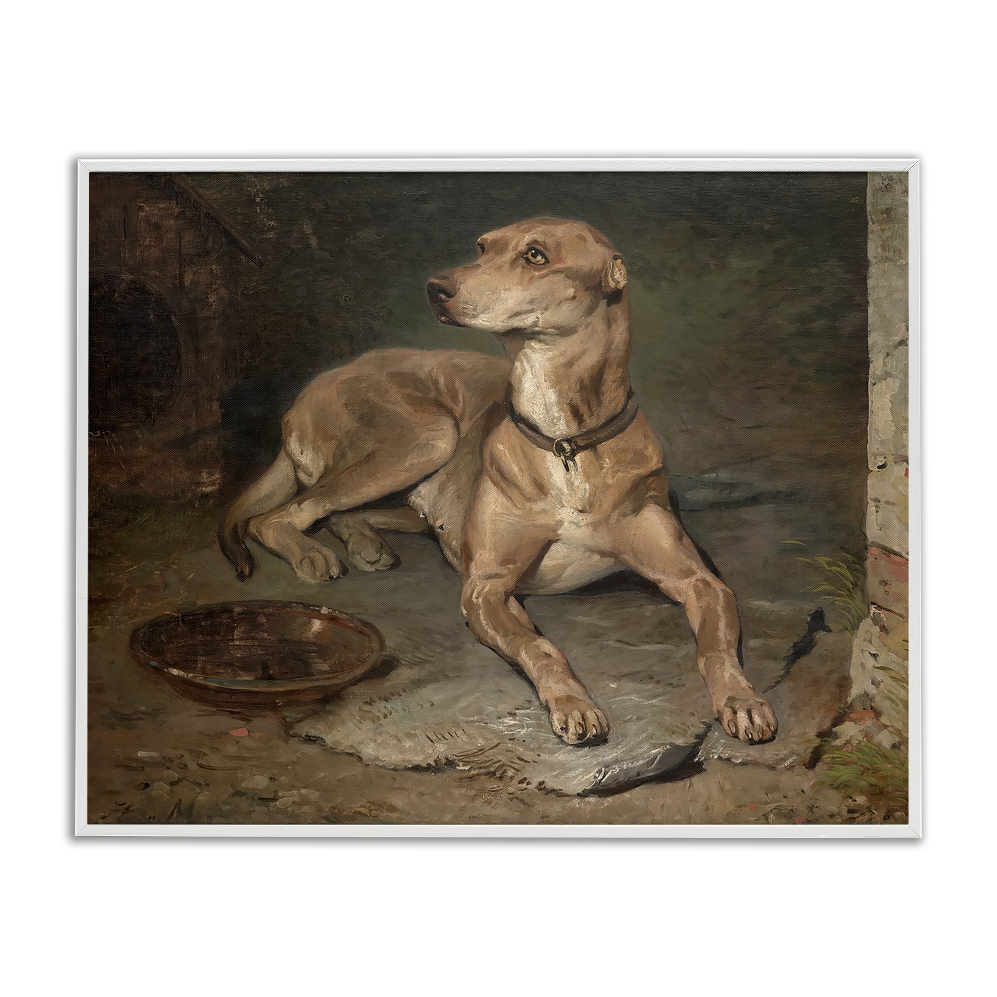 Stupell Industries Historical Dog & Bowl White Framed Giclee Art, design by Lil' Rue