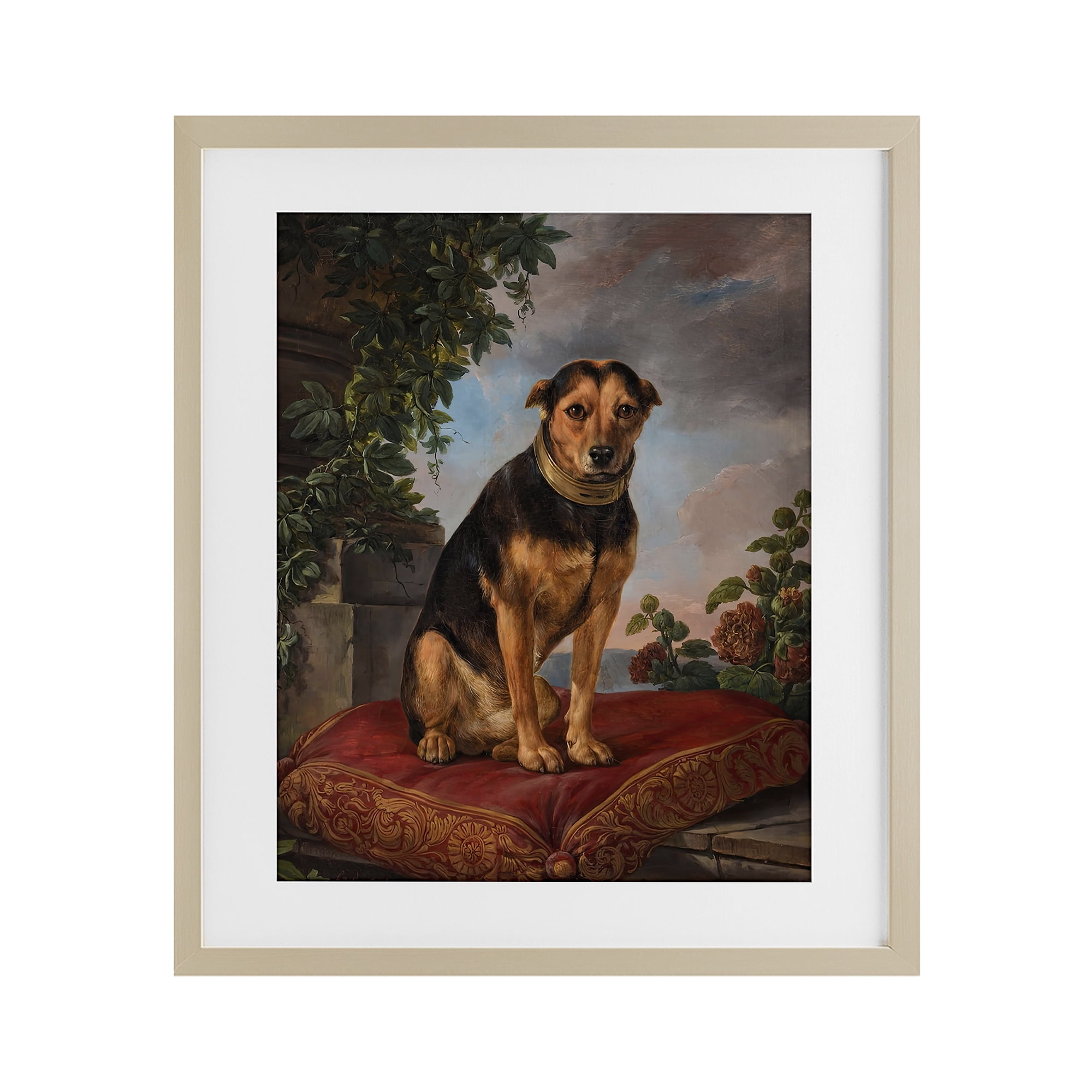 Stupell Industries Historical Dog on Cushion Birch Framed Print Under Glass, design by Lil' Rue