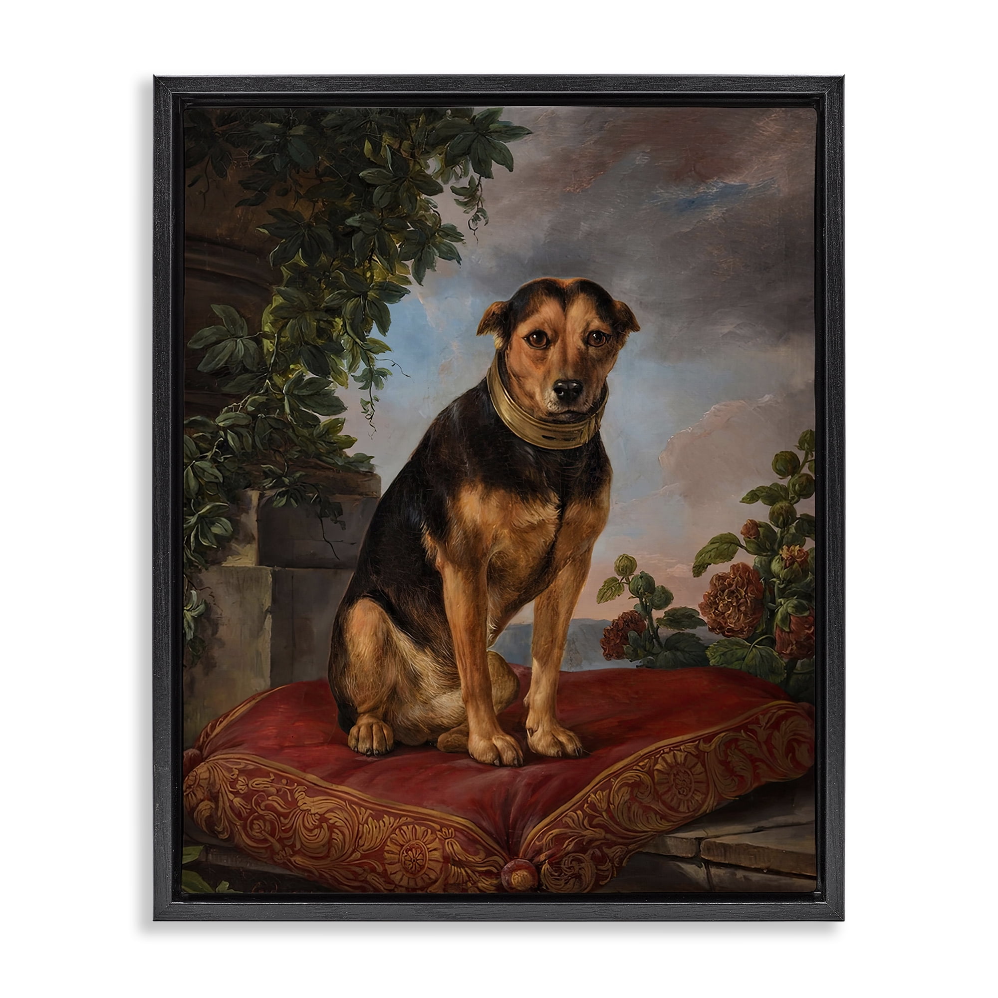Stupell Industries Historical Dog on Cushion Black Framed Floater Canvas Wall Art, design by Lil' Rue